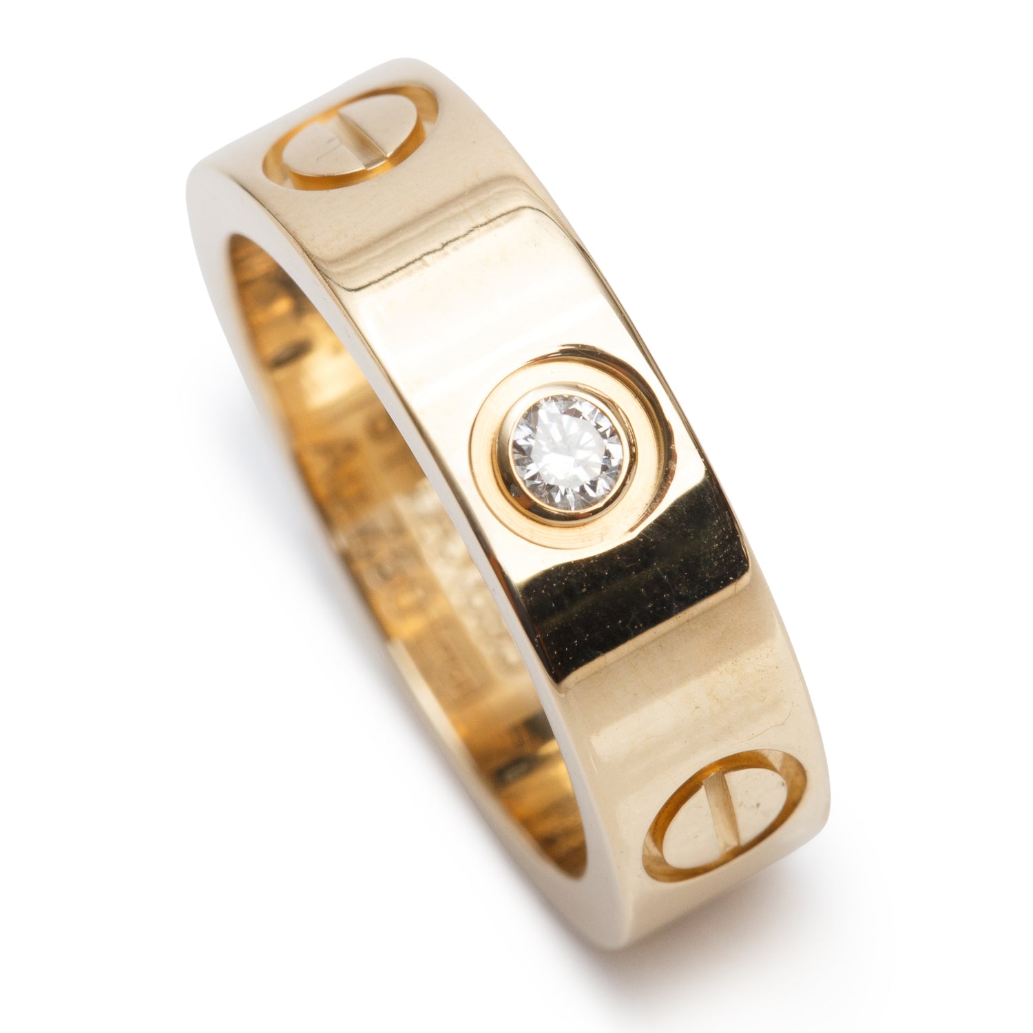 Cartier 18k Yellow Gold 3 Diamond 5.5 MM Love Ring, Size 51 5.5