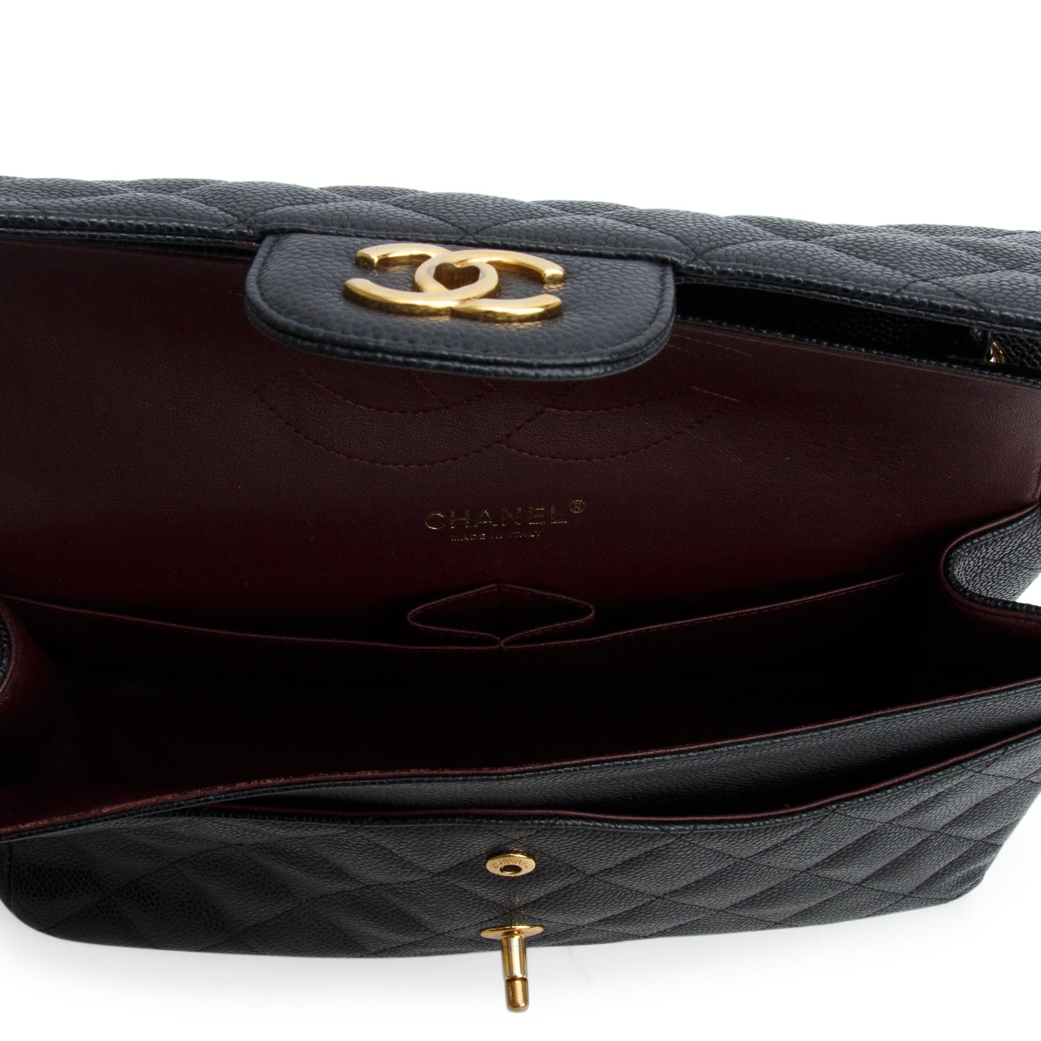 Chanel Black Caviar Quilted Leather Classic Jumbo Double Flap Bag w/ Authenticity Card