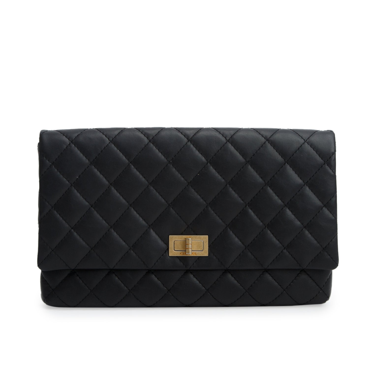 Chanel Black Aged Calfskin Quilted Reissue 2.55 Clutch w/ Authenticity Card