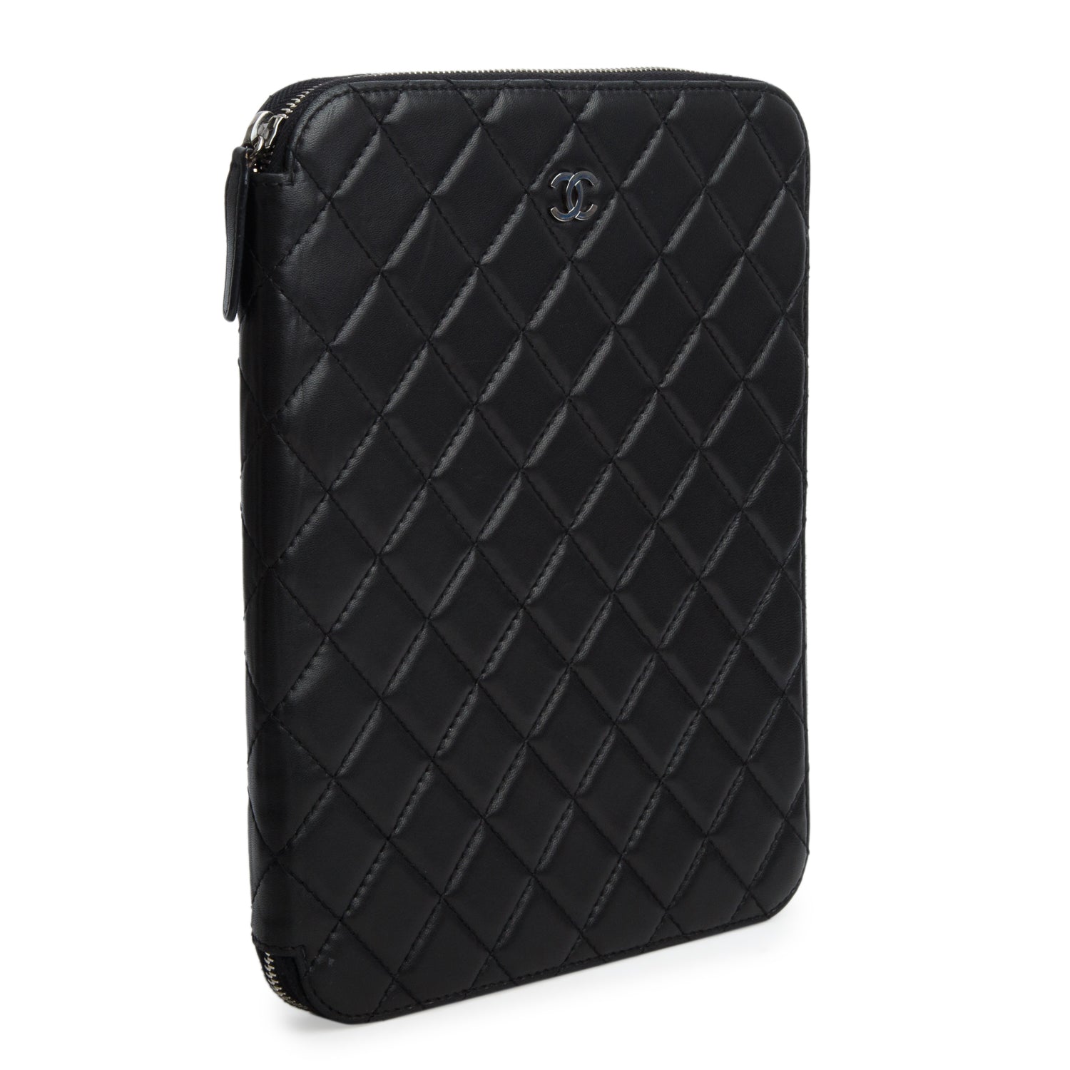 Chanel Black Lambskin Zip Around iPad Case