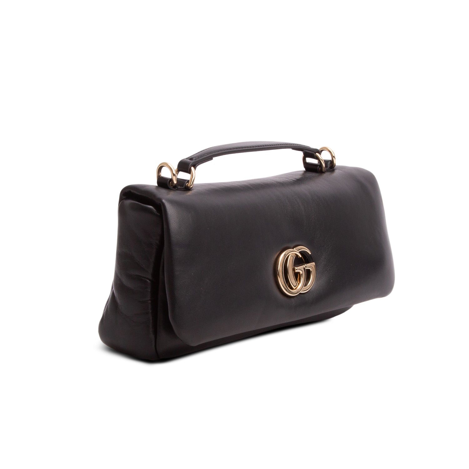 Gucci Black Lambskin Small GG Milano Top Handle Shoulder Bag w/ Chain