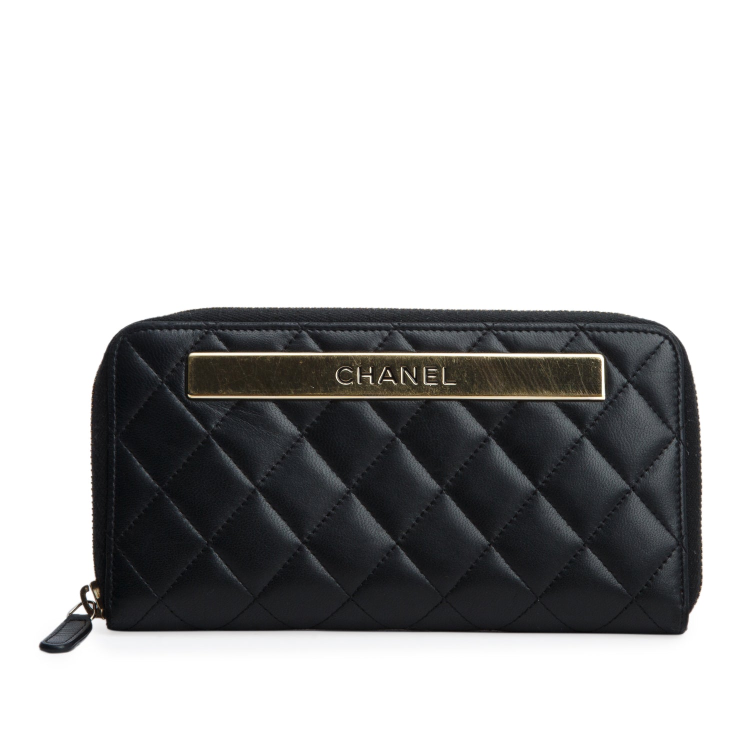 Chanel Black Lambskin Leather Trendy CC Large Gusset Zip Around Wallet w/ Box & Authenticity Card