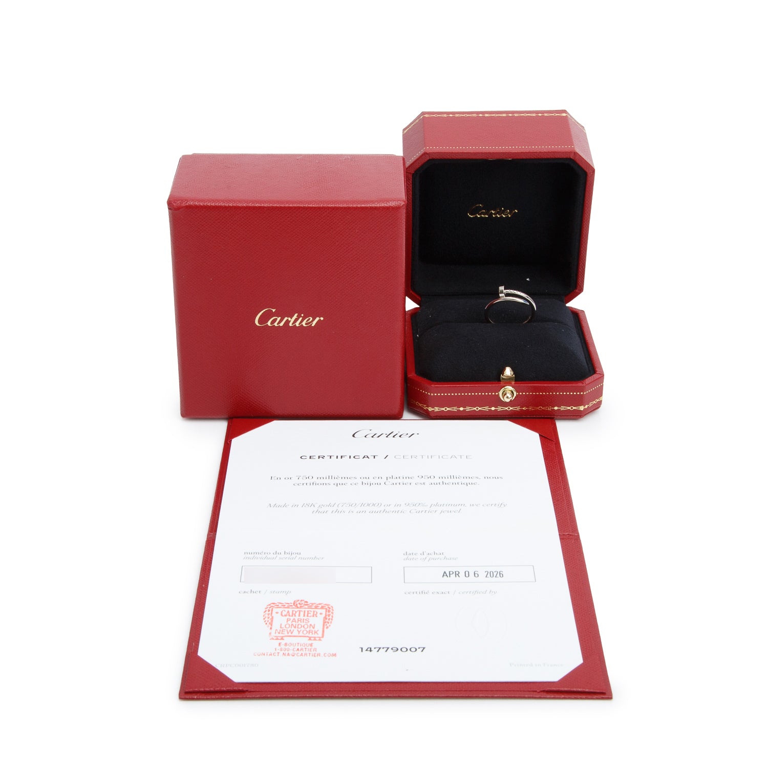 Cartier 2026 18k White Gold Juste Un Clou Ring, Small Model, Size 51 5.75 w/ Box, Receipt & Certificate