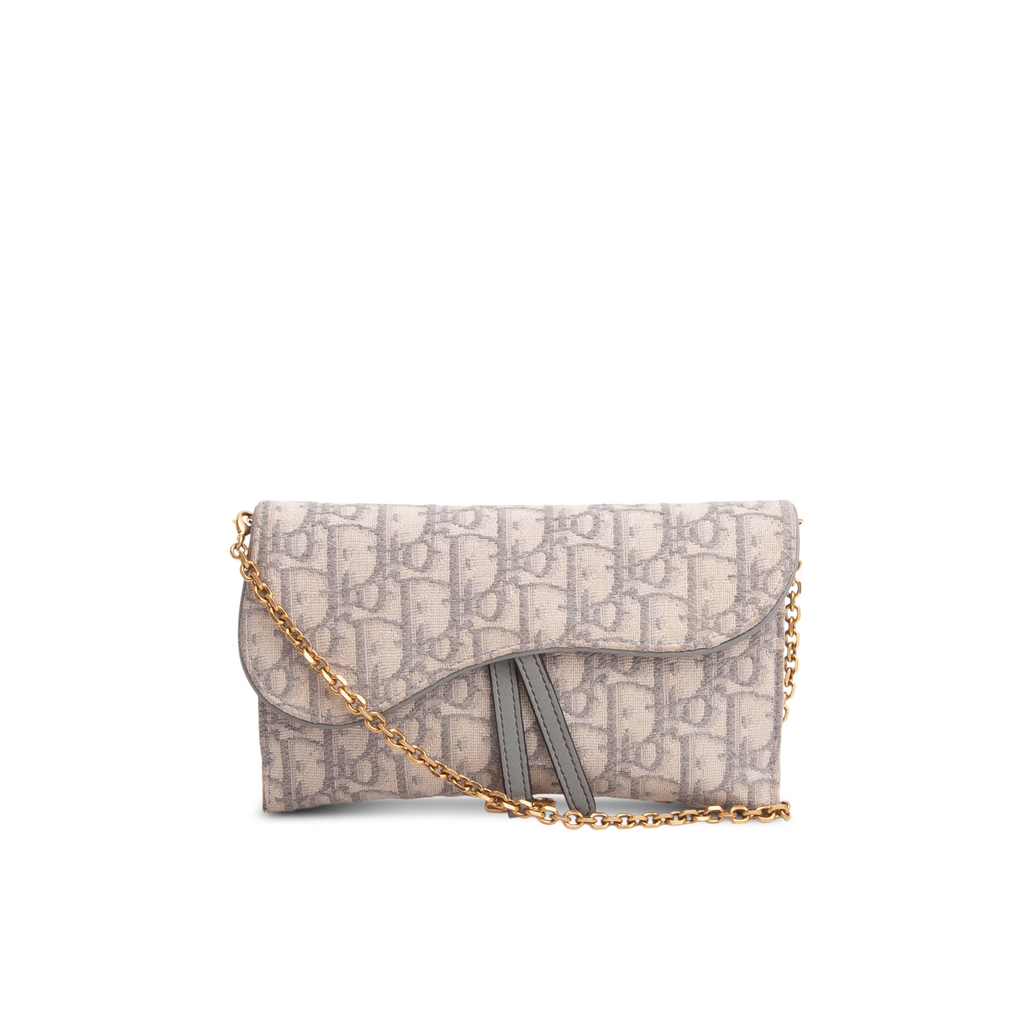 Christian Dior 2021 Grey Oblique Long Saddle Wallet on Chain w/ Box & Insert