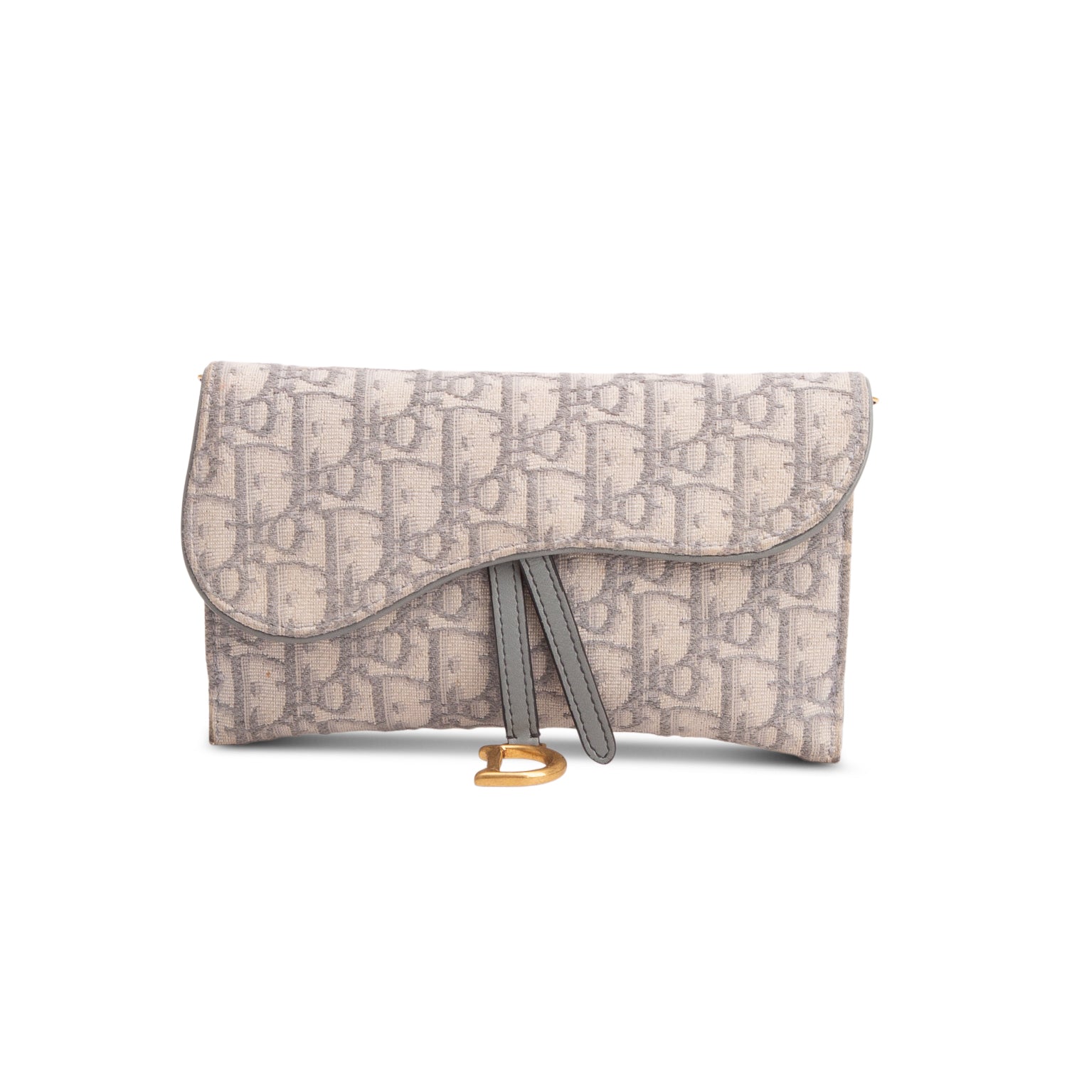 Christian Dior 2021 Grey Oblique Long Saddle Wallet on Chain w/ Box & Insert