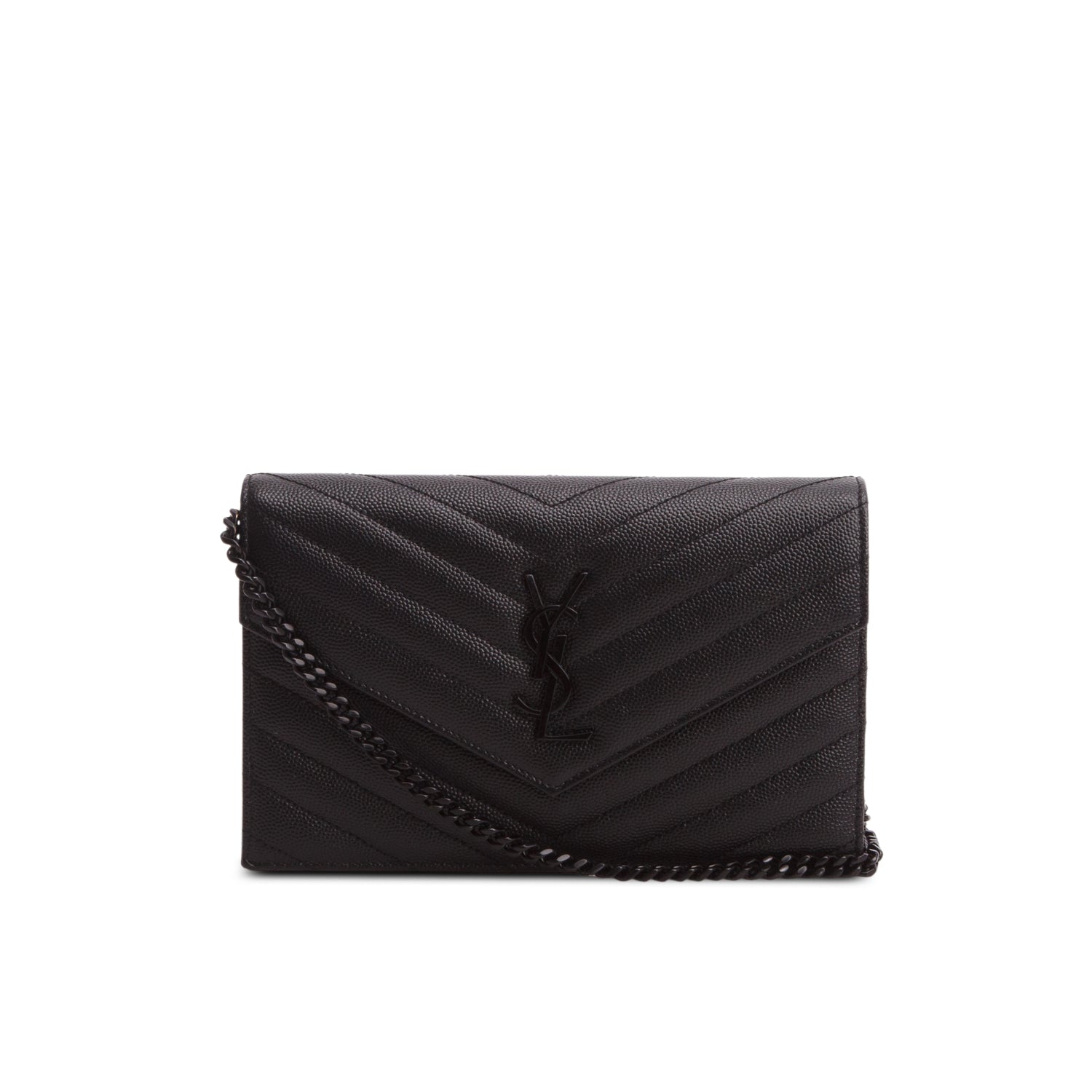Saint Laurent 2023 So Black Grain de Poudre Matelasse Chevron Envelope Wallet