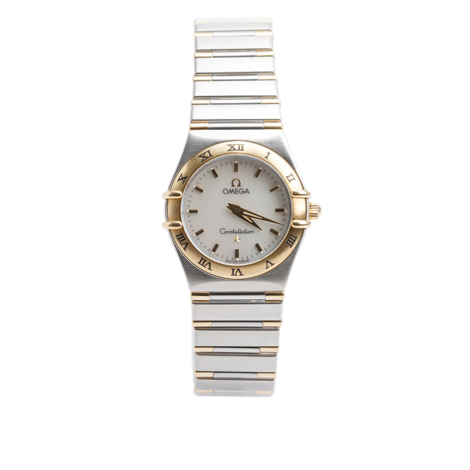 Omega Stainless Steel & 18k Yellow Gold Constellation 25.5 MM Quartz Watch Mother of Pearl Dial w/ Box & Papers