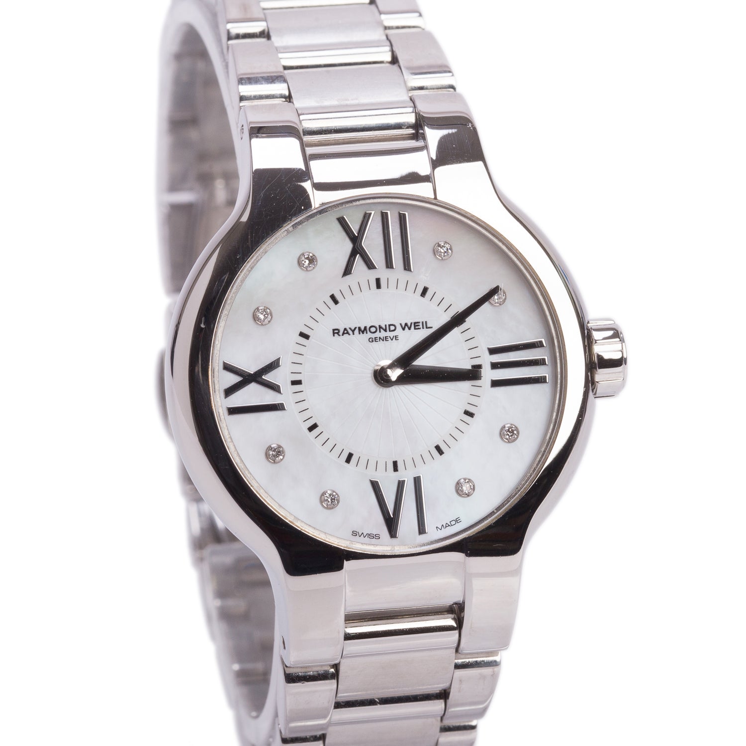 Raymond Weil Stainless Steel Noemia 32 MM Quartz Watch Mother of Pearl Diamond Dial 5132 w/ Box
