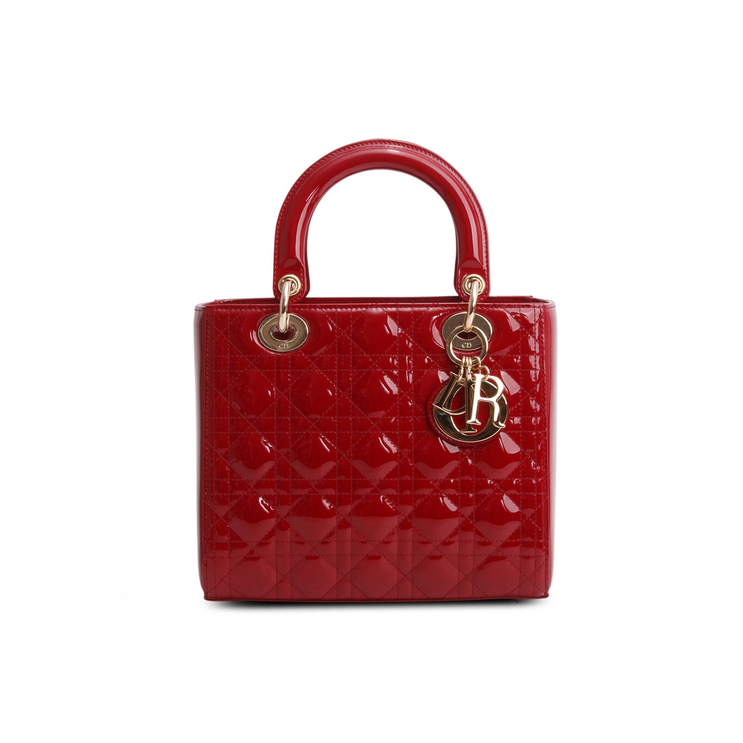 Christian Dior 2020 Red Patent Leather Cannage Medium Lady Dior Bag w/ Strap