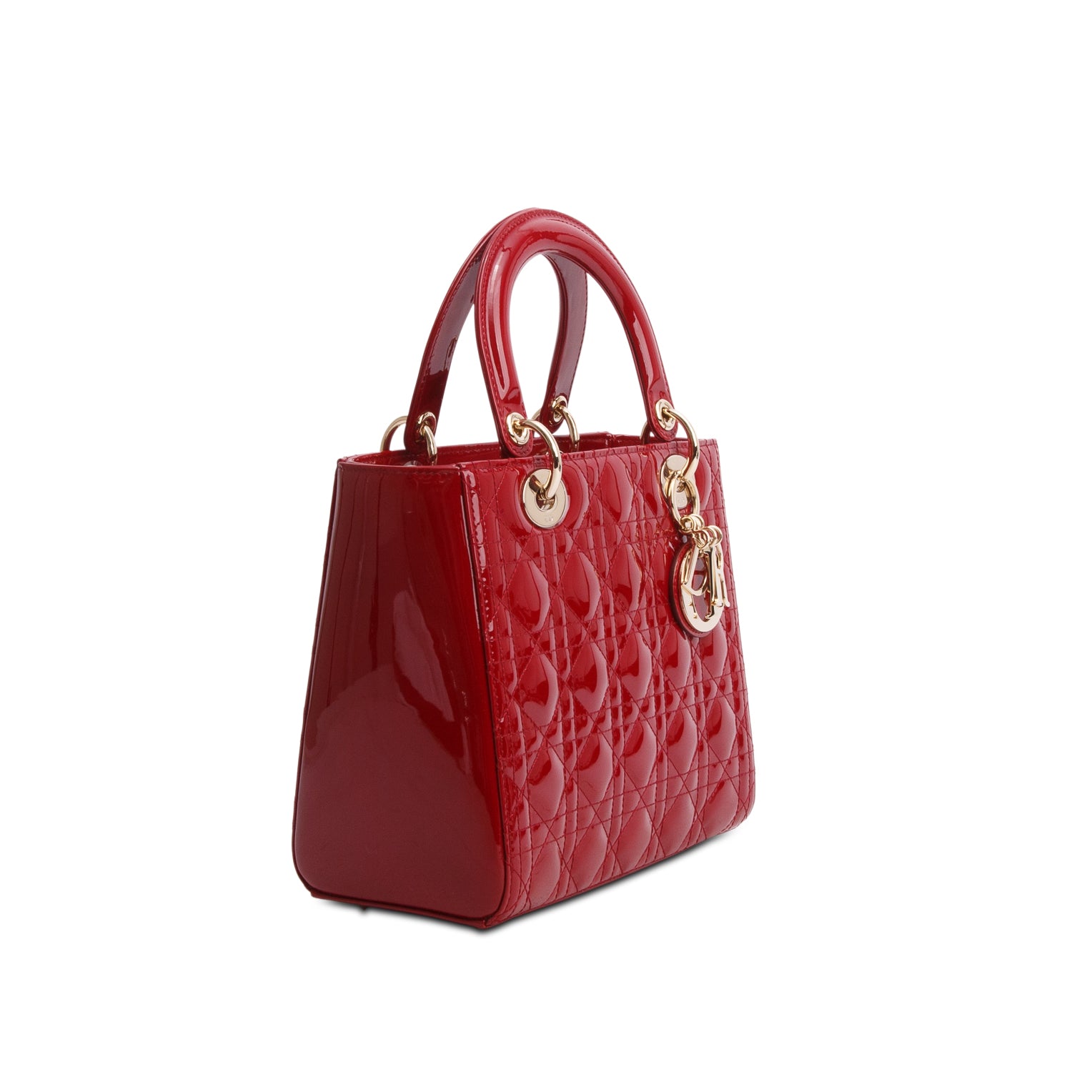 Christian Dior 2020 Red Patent Leather Cannage Medium Lady Dior Bag w/ Strap