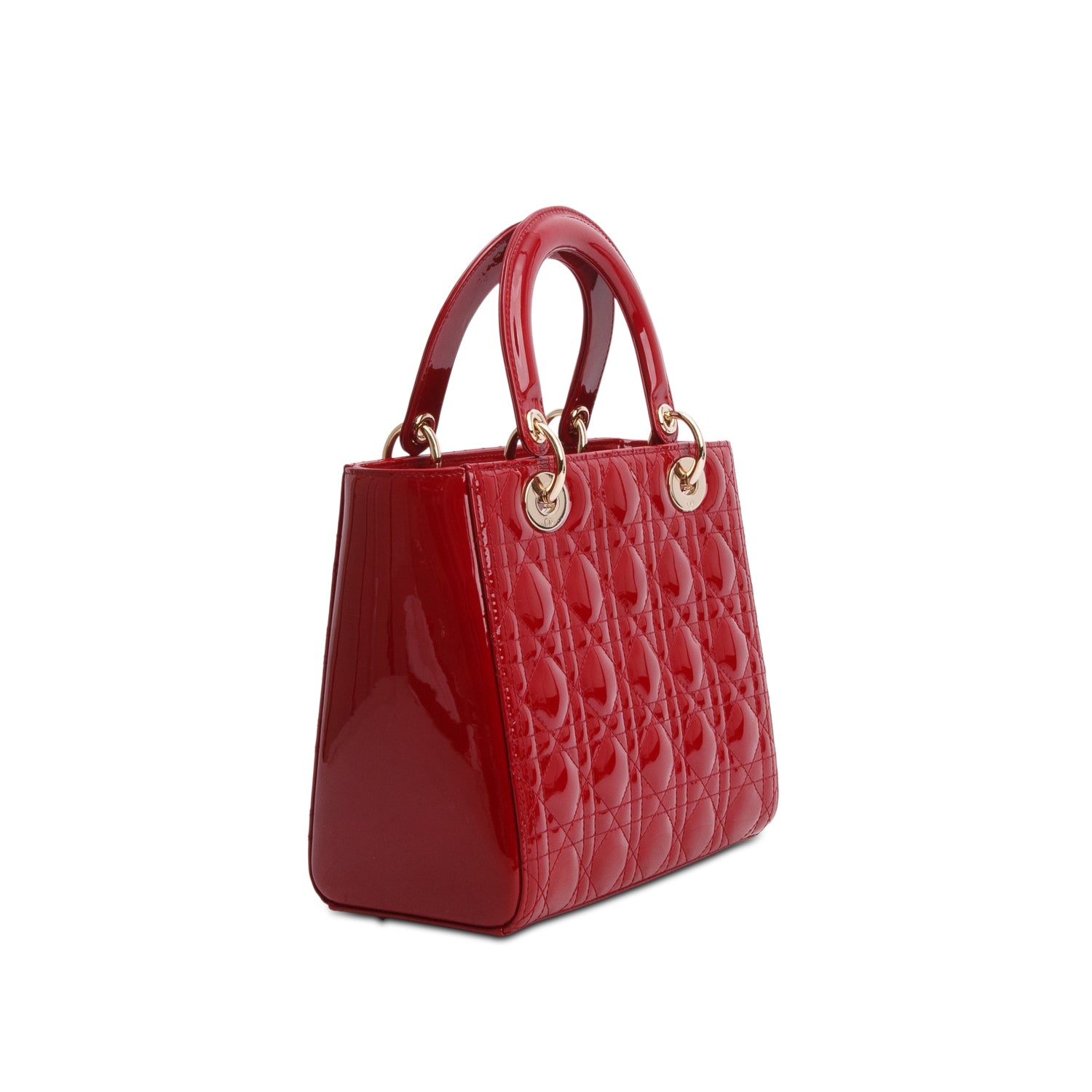 Christian Dior 2020 Red Patent Leather Cannage Medium Lady Dior Bag w/ Strap