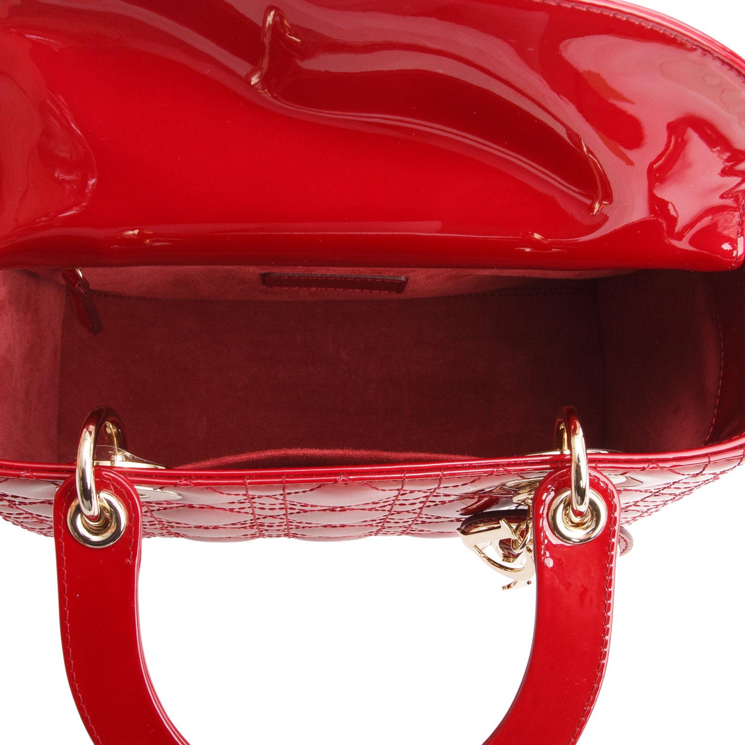Christian Dior 2020 Red Patent Leather Cannage Medium Lady Dior Bag w/ Strap