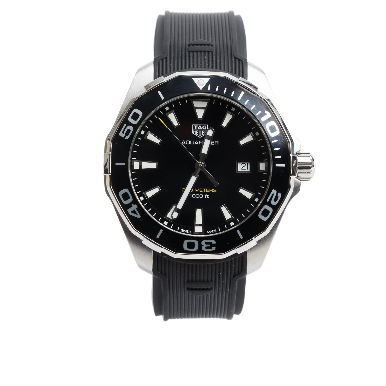 Tag Heuer Stainless Steel Aquaracer 44 MM Quartz Watch WAY101A Black Dial w/ Box & Papers