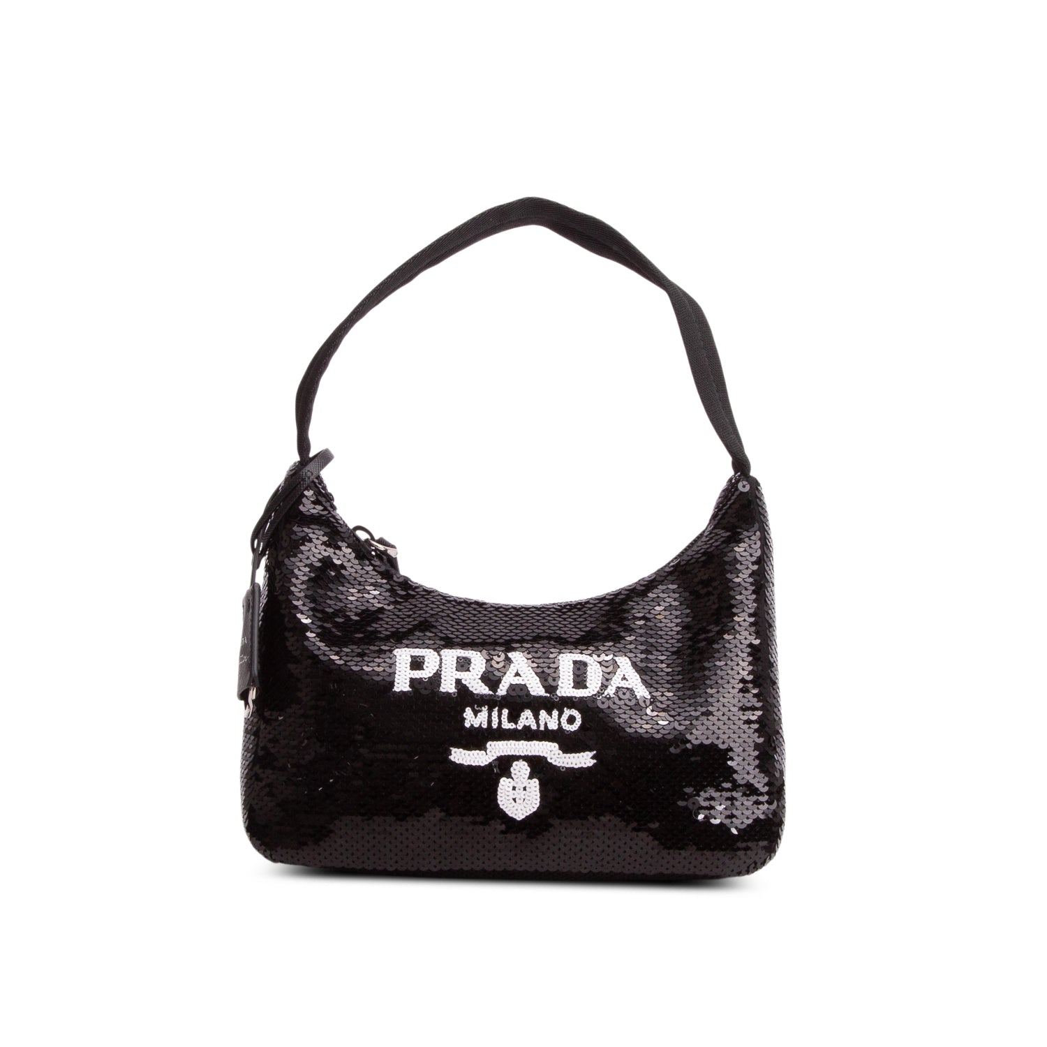 Prada Black Paillettes Sequin Mini Re-Edition 2000 Bag w/ Box & Authenticity Card