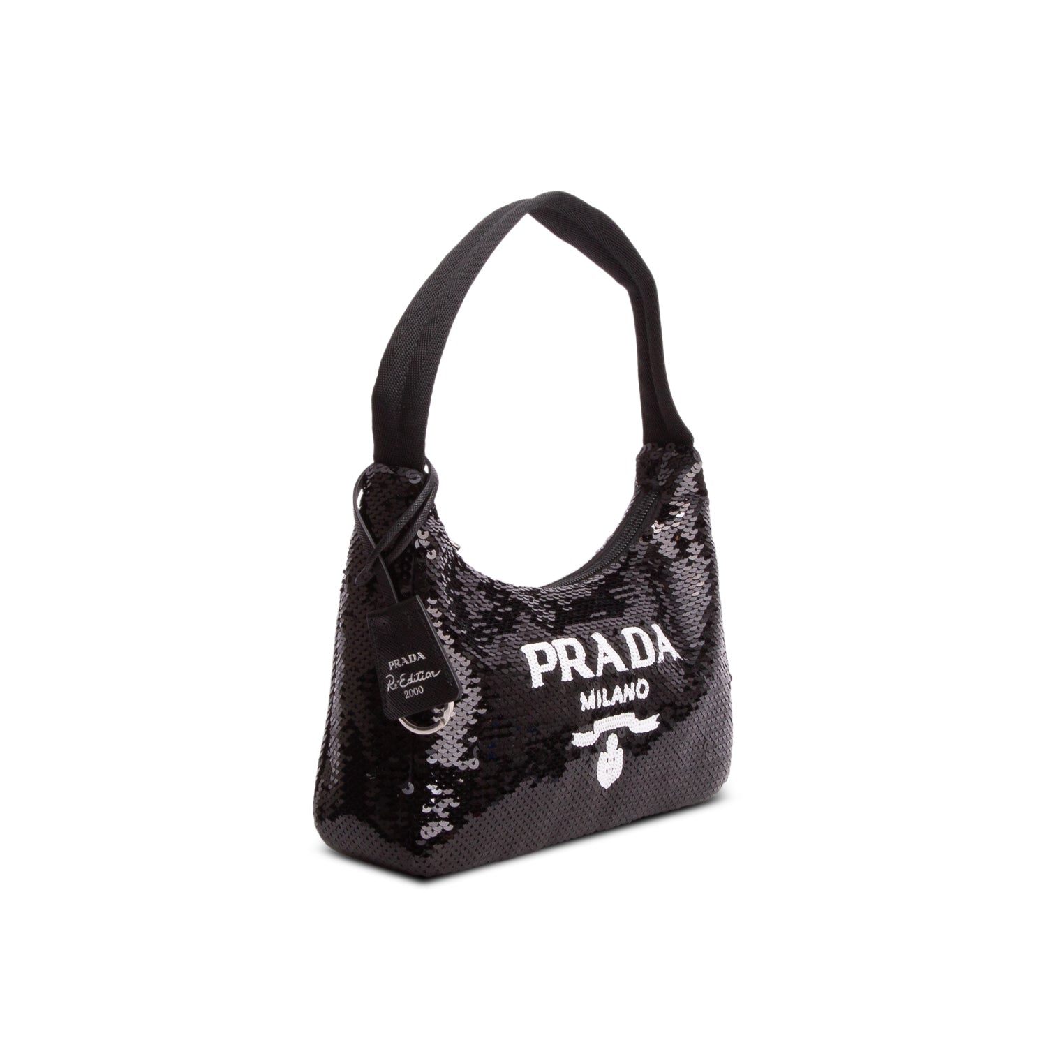 Prada Black Paillettes Sequin Mini Re-Edition 2000 Bag w/ Box & Authenticity Card