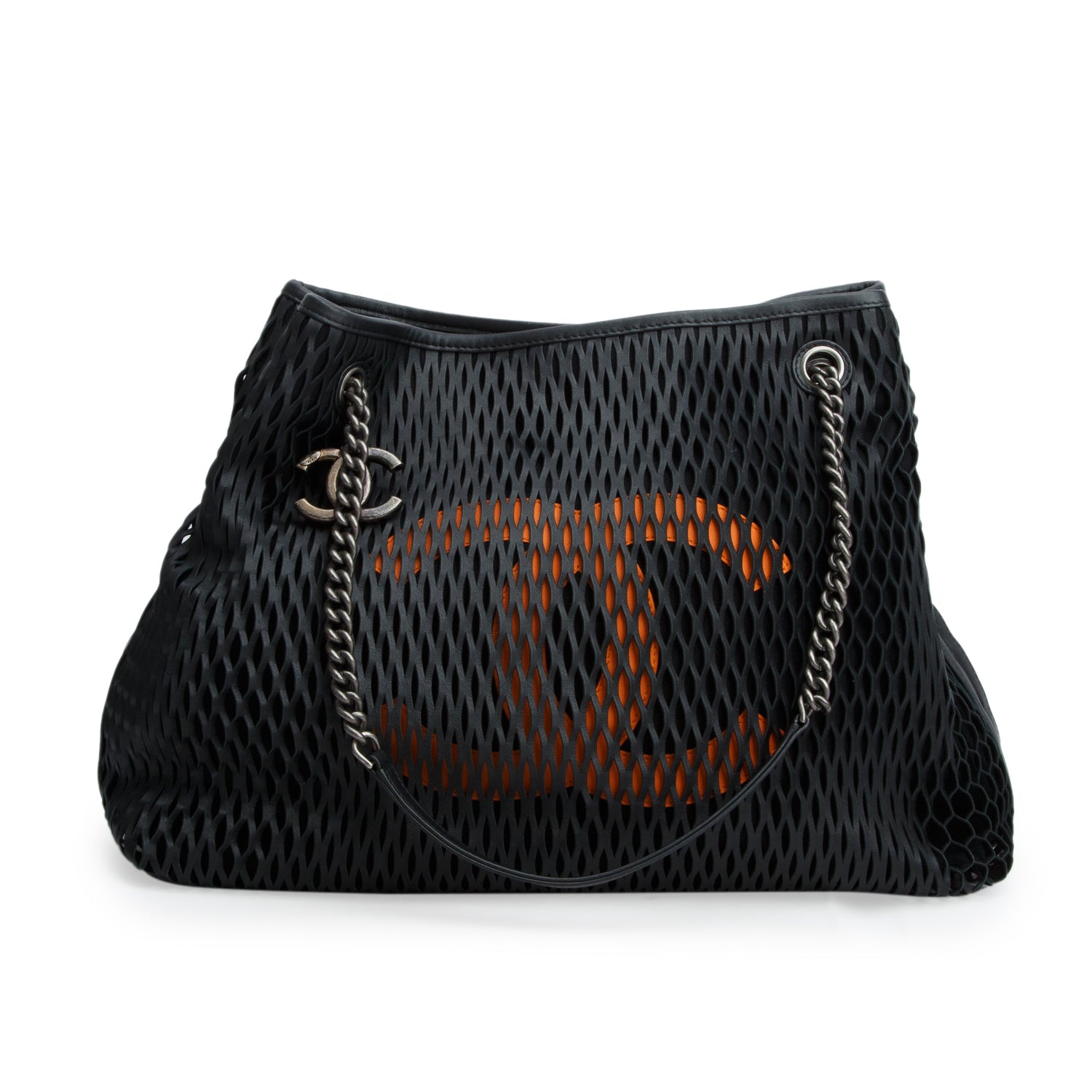 Chanel Black Calfskin Laser Cut Perforated CC Tote