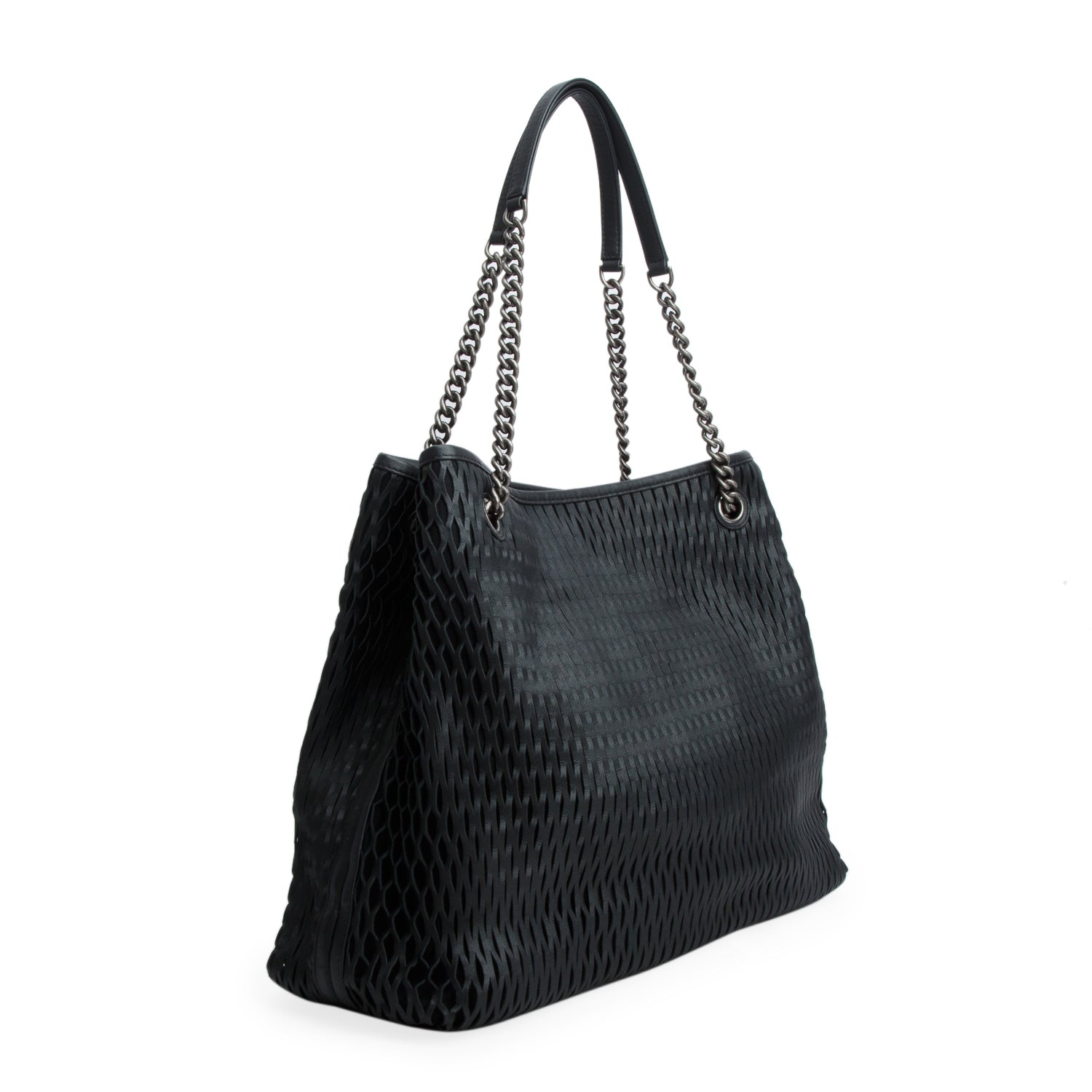 Chanel Black Calfskin Laser Cut Perforated CC Tote