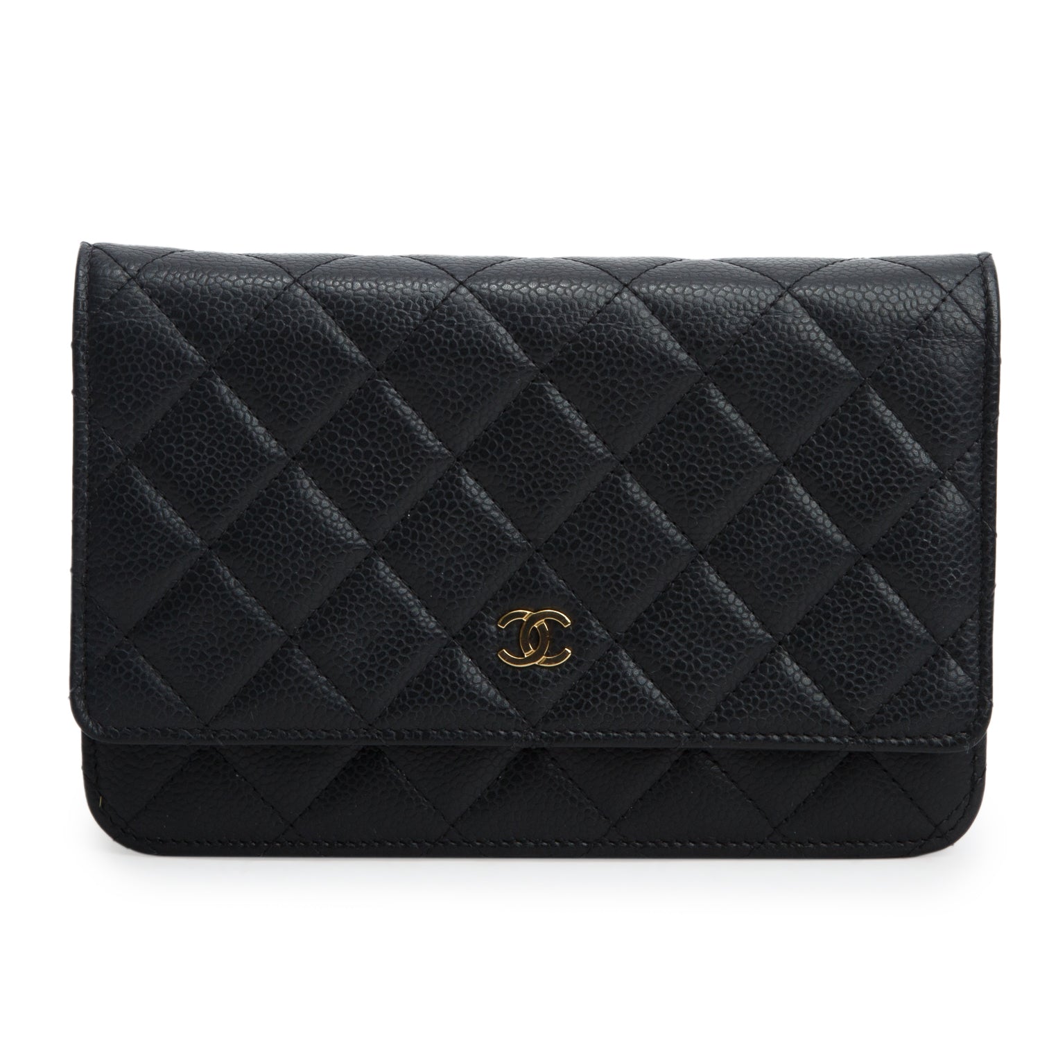 Chanel Black Quilted Caviar Classic Wallet on Chain