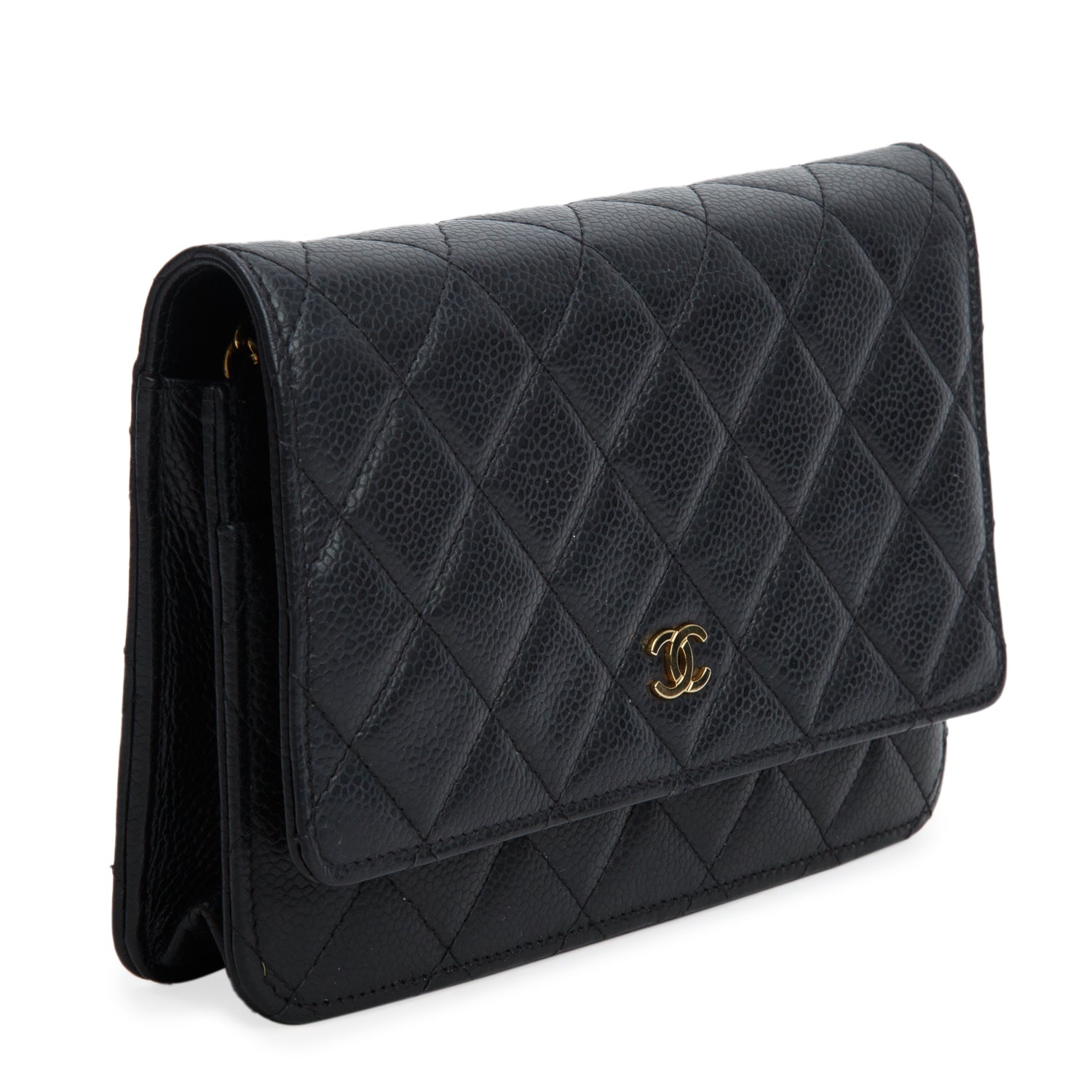 Chanel Black Quilted Caviar Classic Wallet on Chain