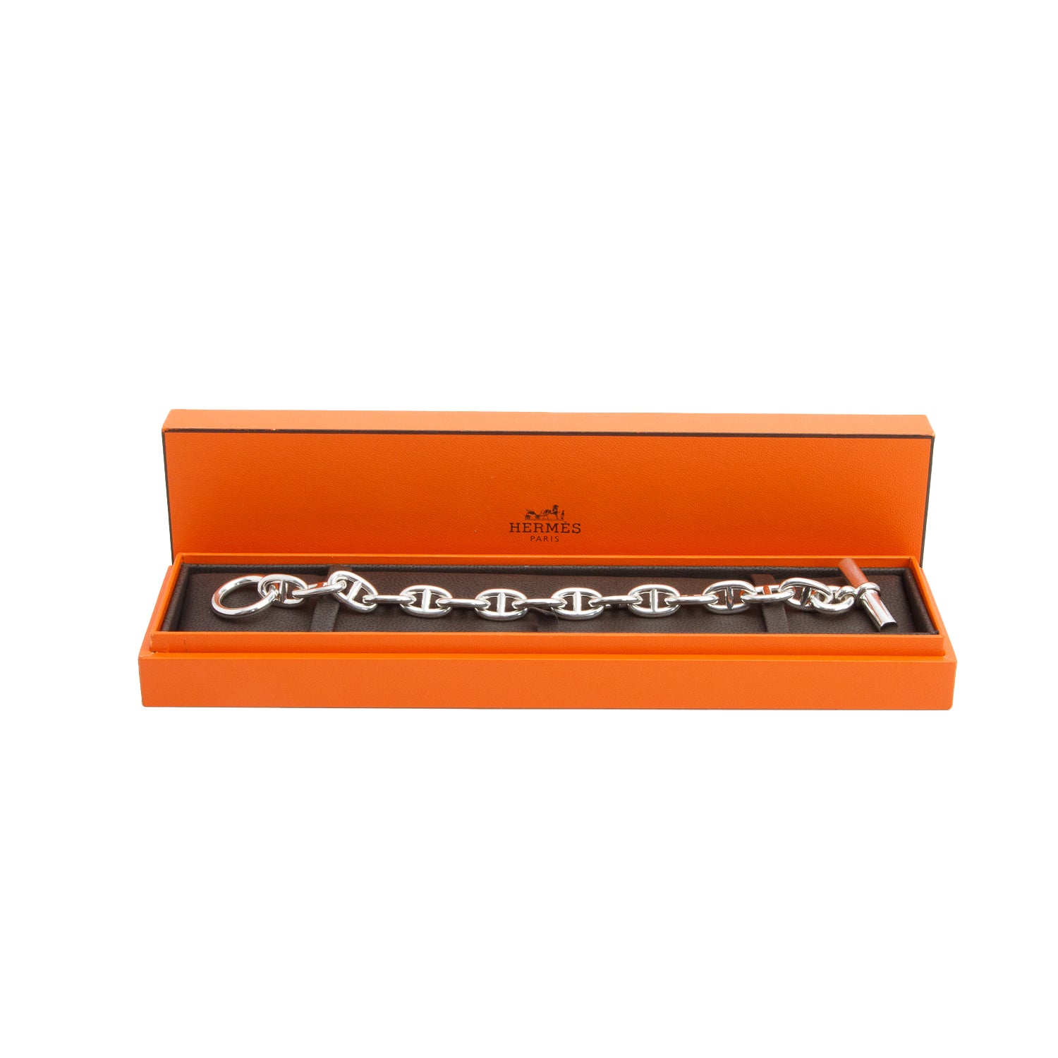 Hermes Sterling Silver Chaine D'Ancre Bracelet, Medium Model w/ Box