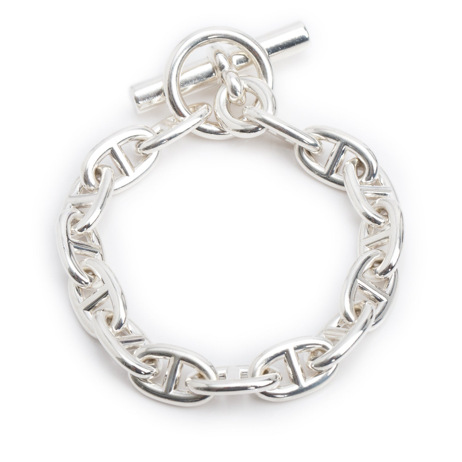 Hermes Sterling Silver Chaine D'Ancre Bracelet, Medium Model w/ Box
