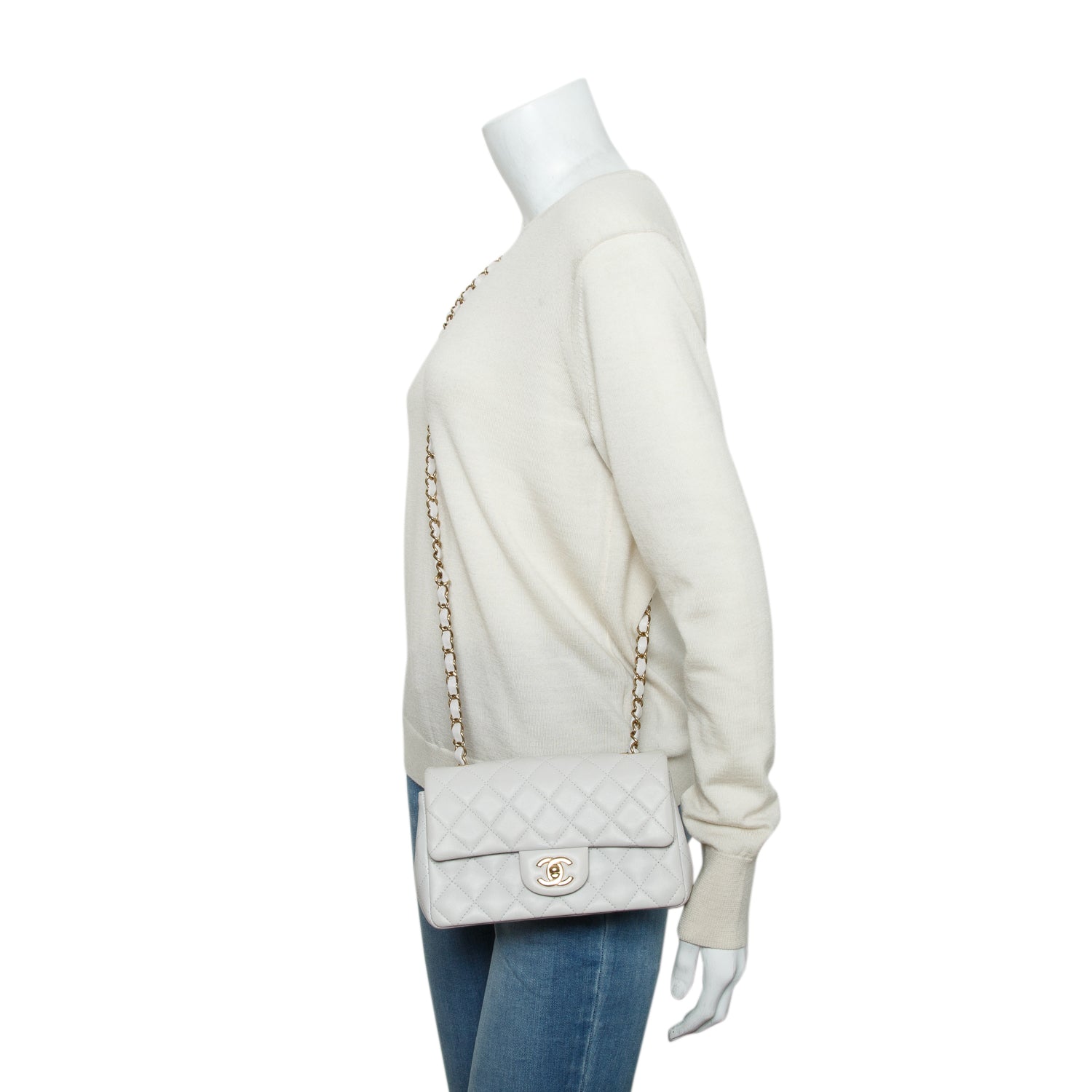 Chanel Grey Lambskin Quilted Mini Rectangular Flap Bag