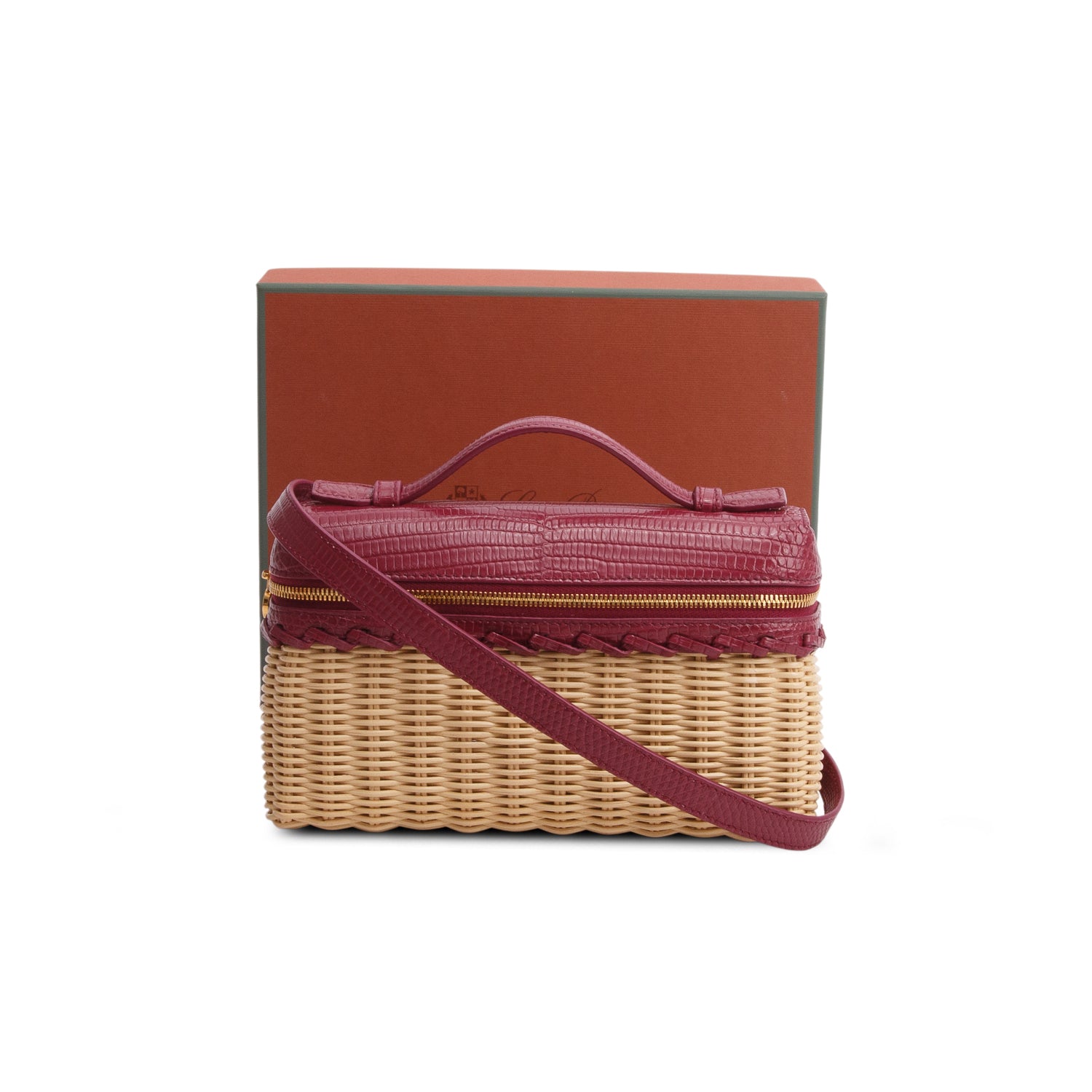 Loro Piana Purple Wicker Lizard Leather L19 Extra Pocket E/W Pouch w/ Box & Strap