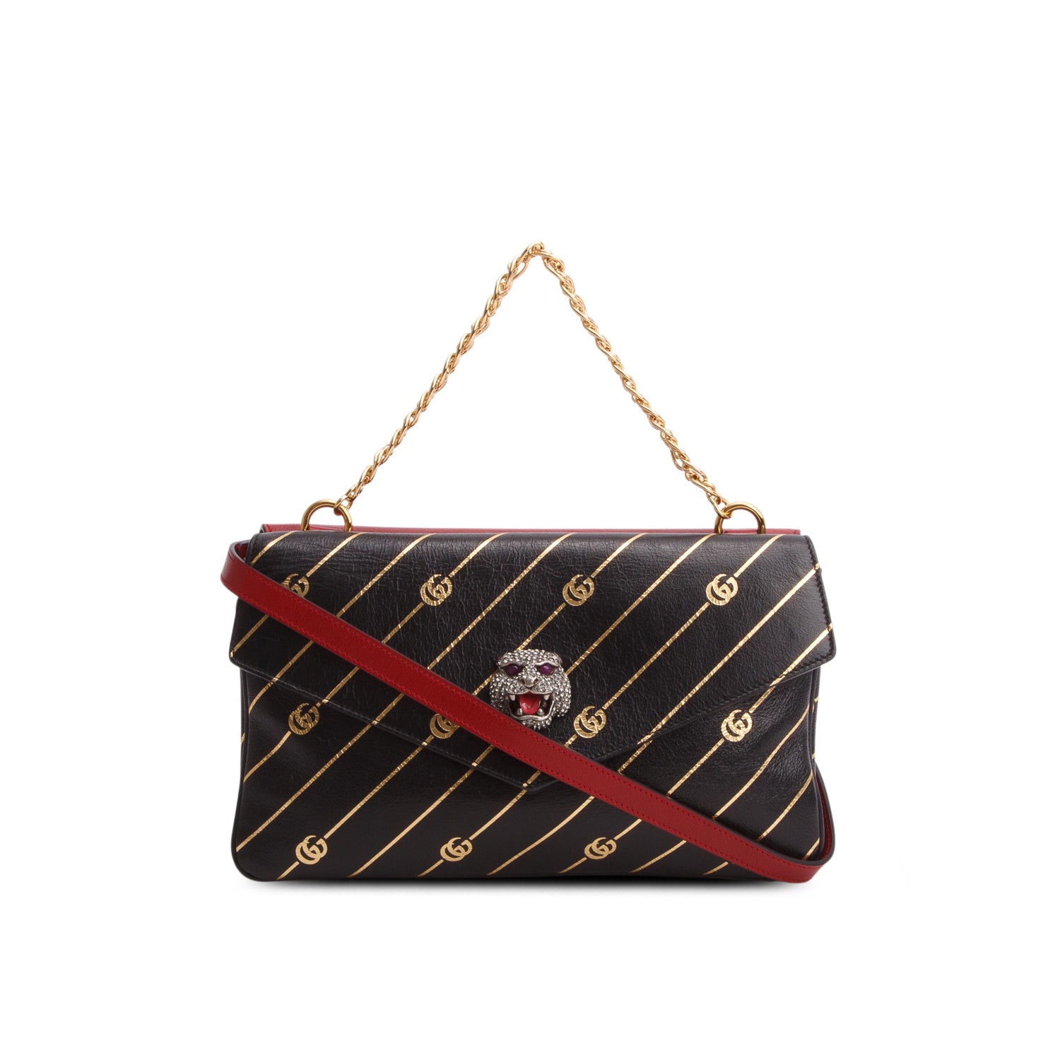 Gucci Calfskin Diagonal GG Medium Thiara Double Envelope Shoulder Bag w/ Strap