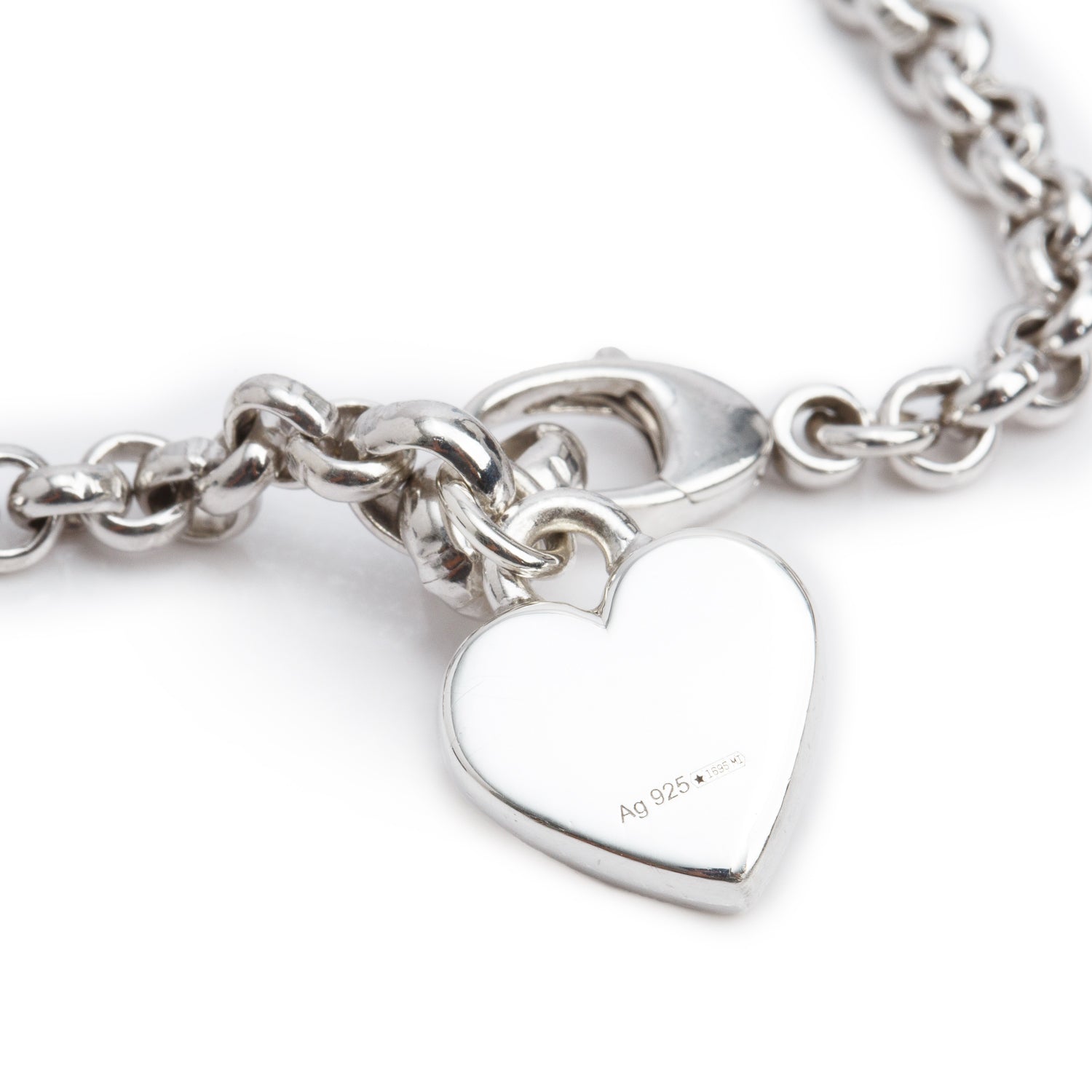 Gucci Sterling Silver Logo Heart Charm Bracelet w/ Box