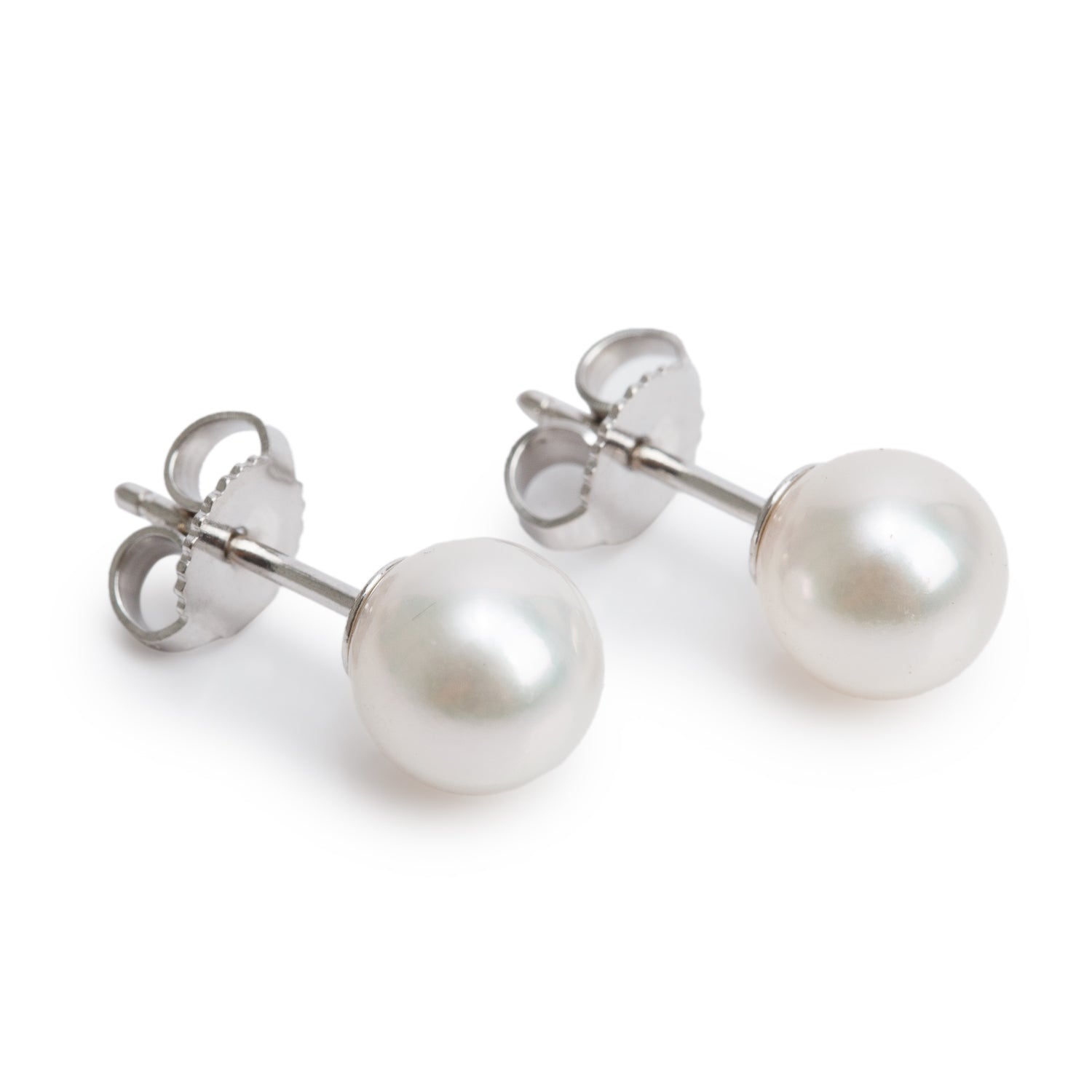 Tiffany & Co. 18k White Gold Signature Pearl Stud Earrings, 7-7.5 MM