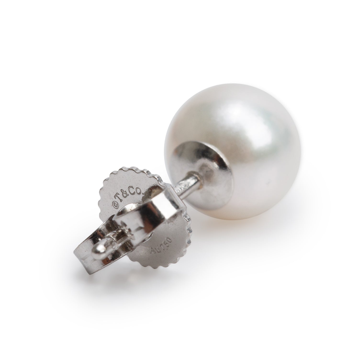 Tiffany & Co. 18k White Gold Signature Pearl Stud Earrings, 7-7.5 MM