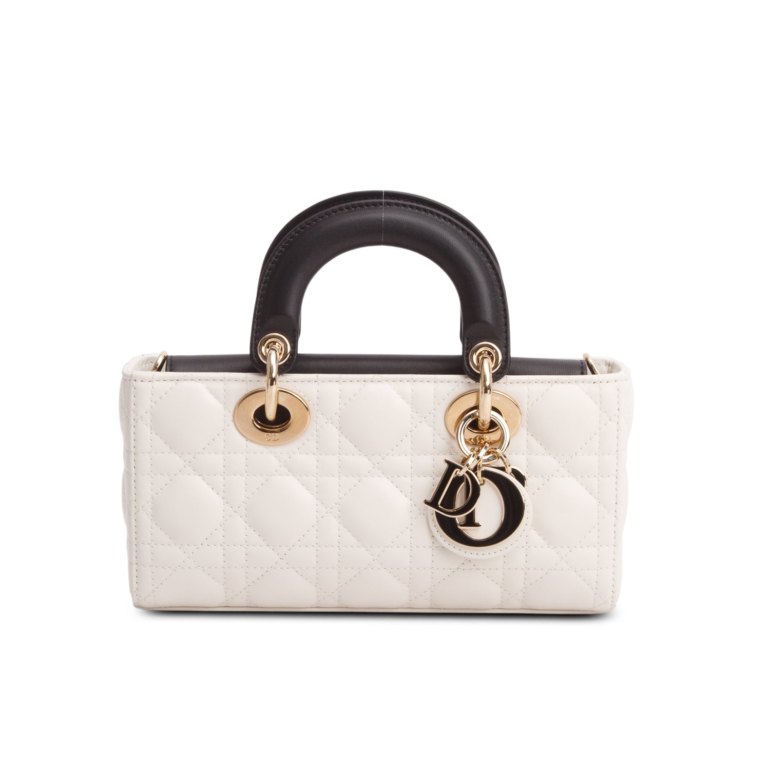 Christian Dior 2025 Black/White Lambskin Cannage Micro Lady D-Joy w/ Box & Straps