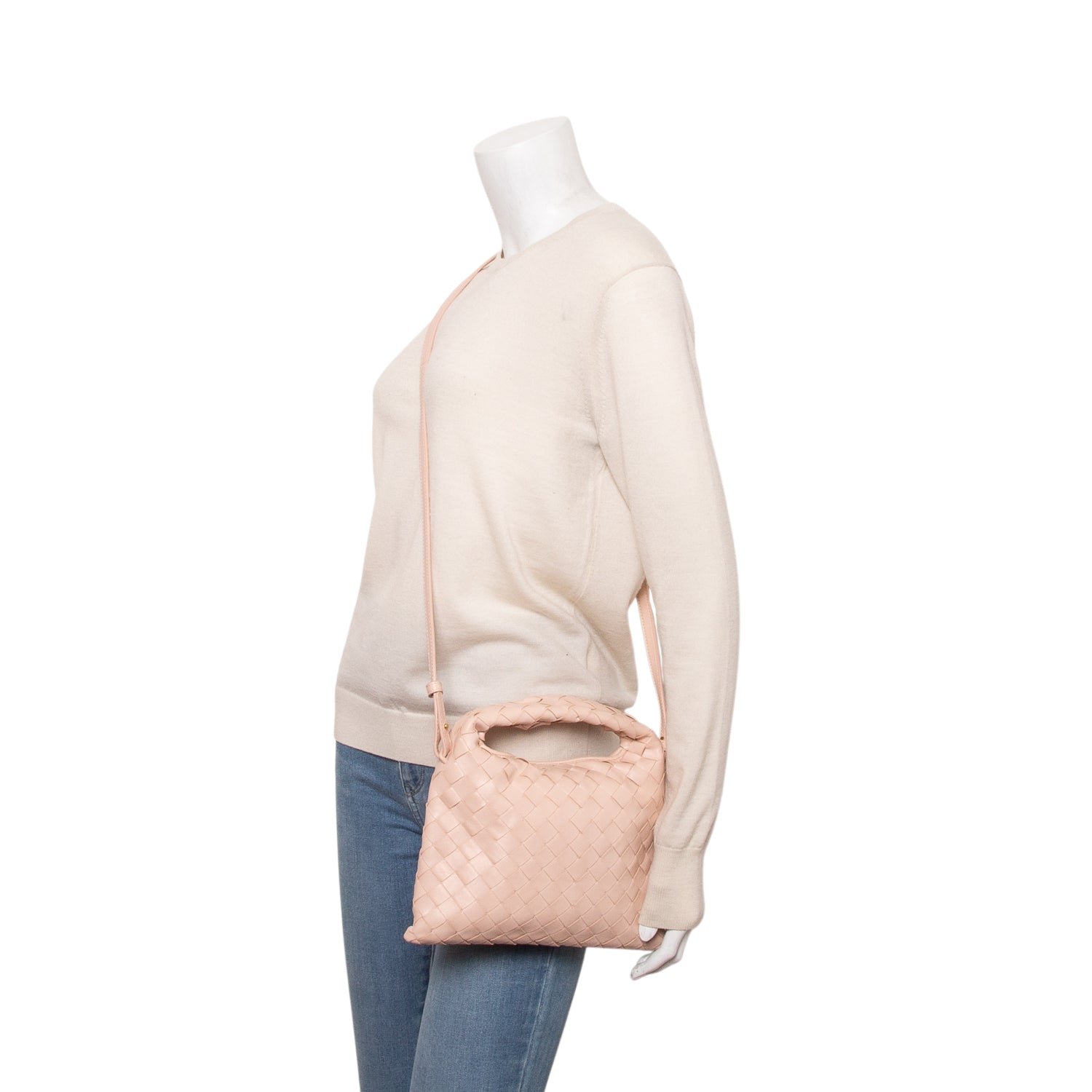 Bottega Veneta Pink Calfskin Intrecciato Mini Hop w/ Strap