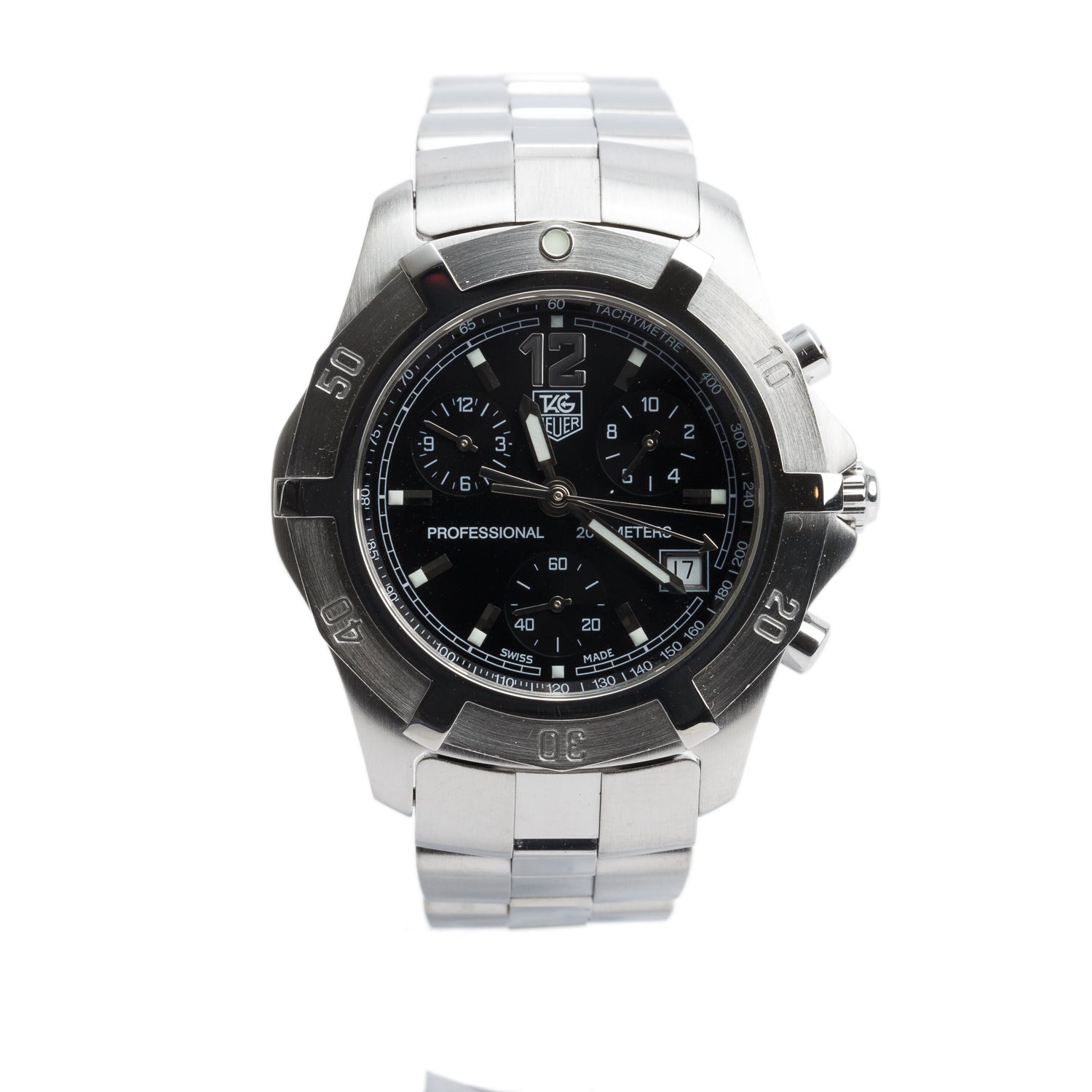 Tag Heuer Stainless Steel 2000 Series Professional 200M 39 MM Chronograph Quartz Watch Black Dial CN1110