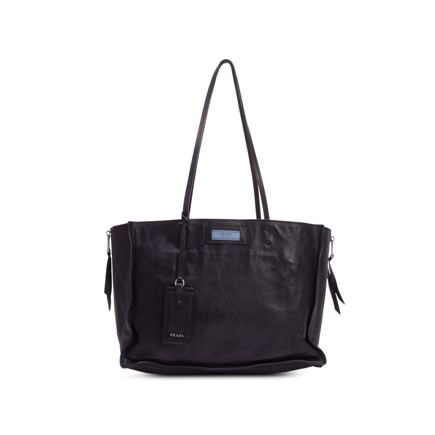 Prada Black Glace Calf Etiquette Tote Bag w/ Authenticity Card