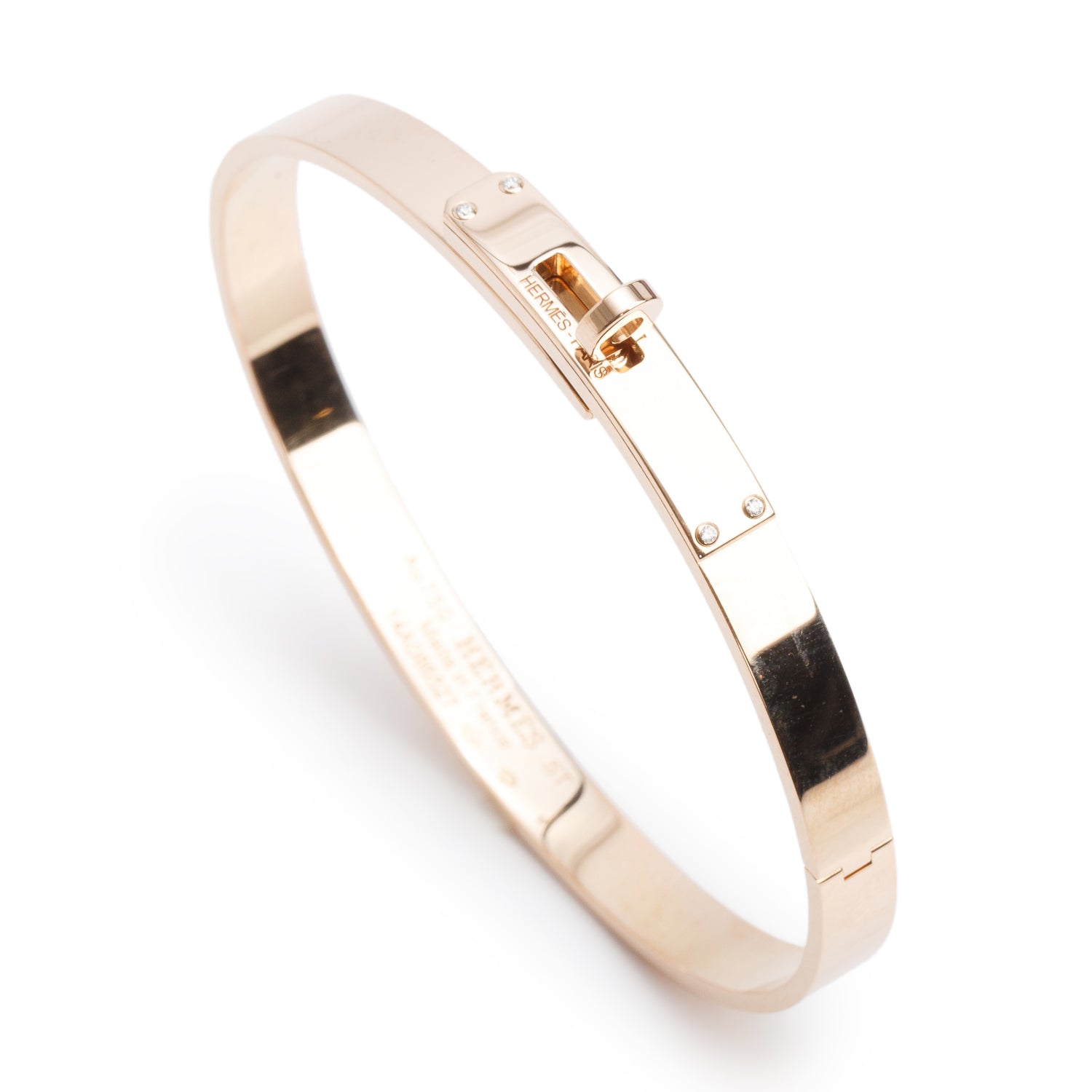 Hermes 18k Rose Gold Diamond Kelly Bracelet, Small Model w/ Box