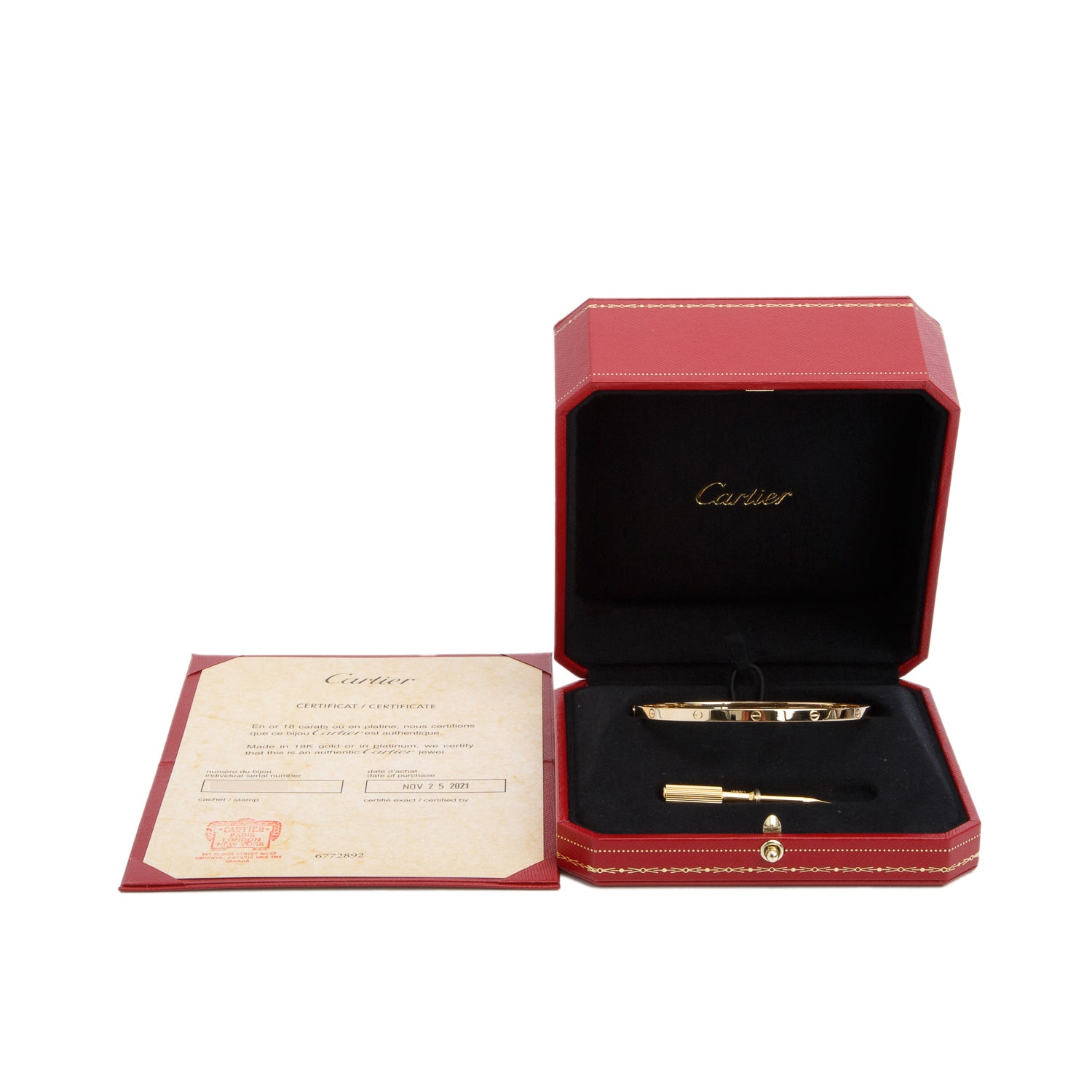 Cartier 2021 18k Yellow Gold 3.65 MM Love Bracelet, Small Model, Size 20 w/ Box & Certificate