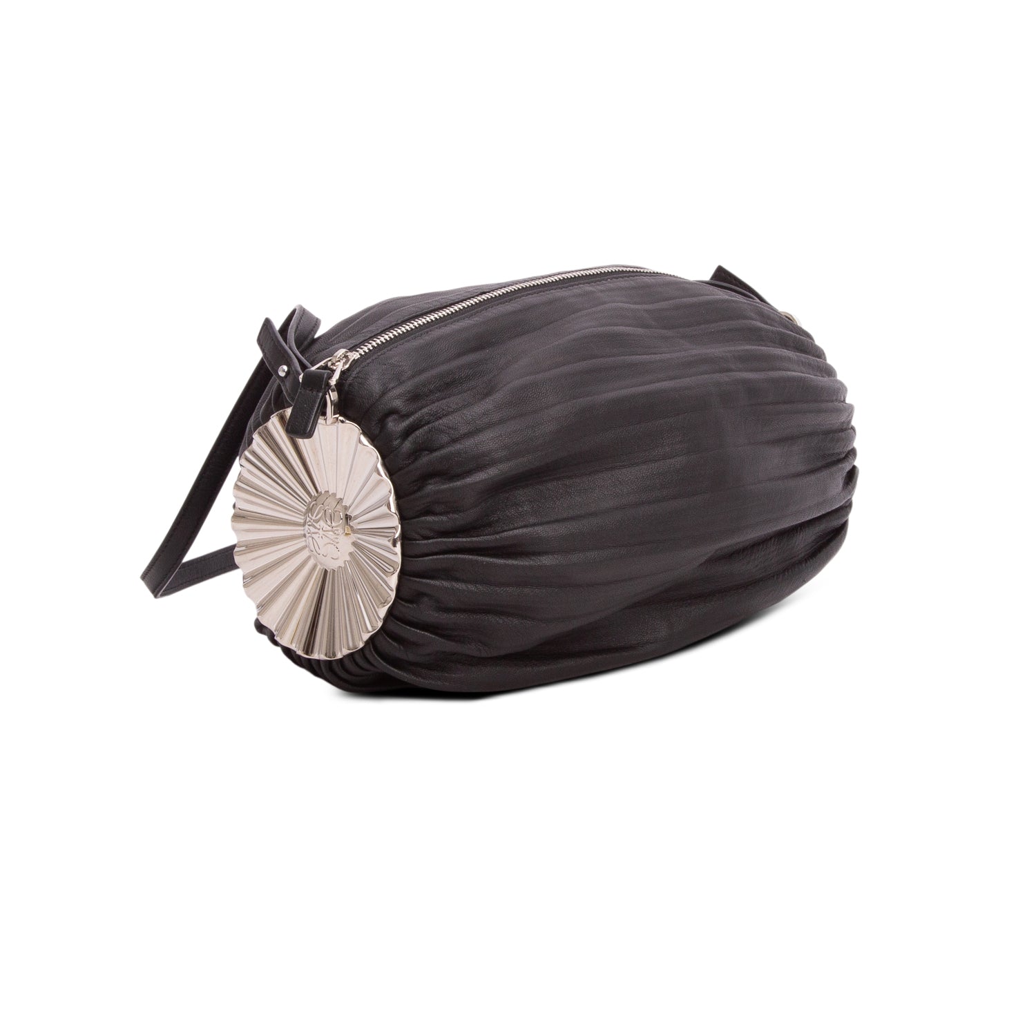 Loewe Black Lambskin Pleated Bracelet Pouch Shoulder Bag