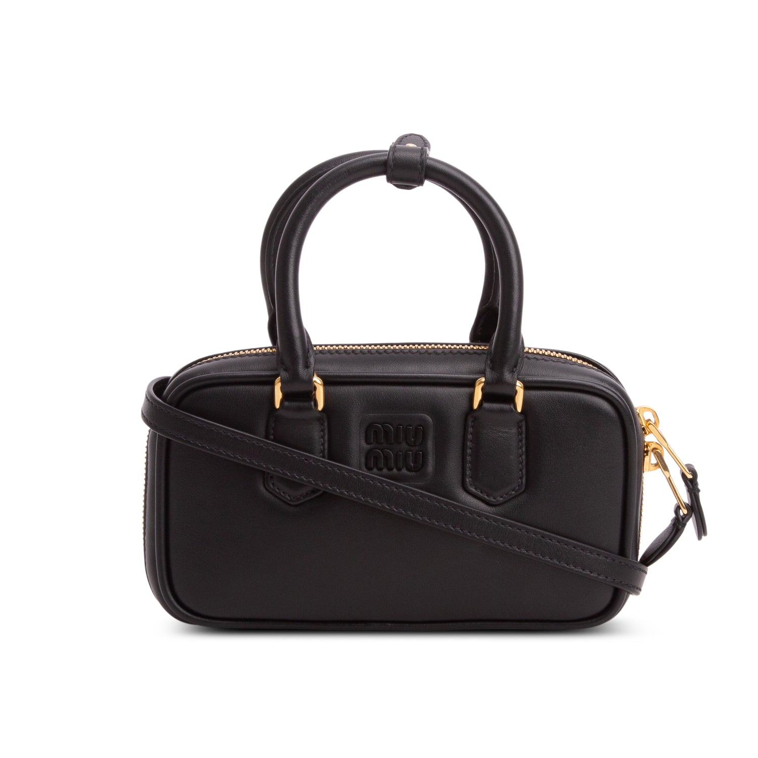 Miu Miu Black Calfskin Arcadie Mini Top Handle Bag w/ Strap