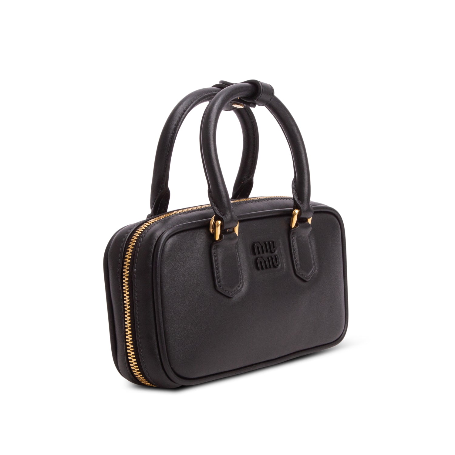 Miu Miu Black Calfskin Arcadie Mini Top Handle Bag w/ Strap