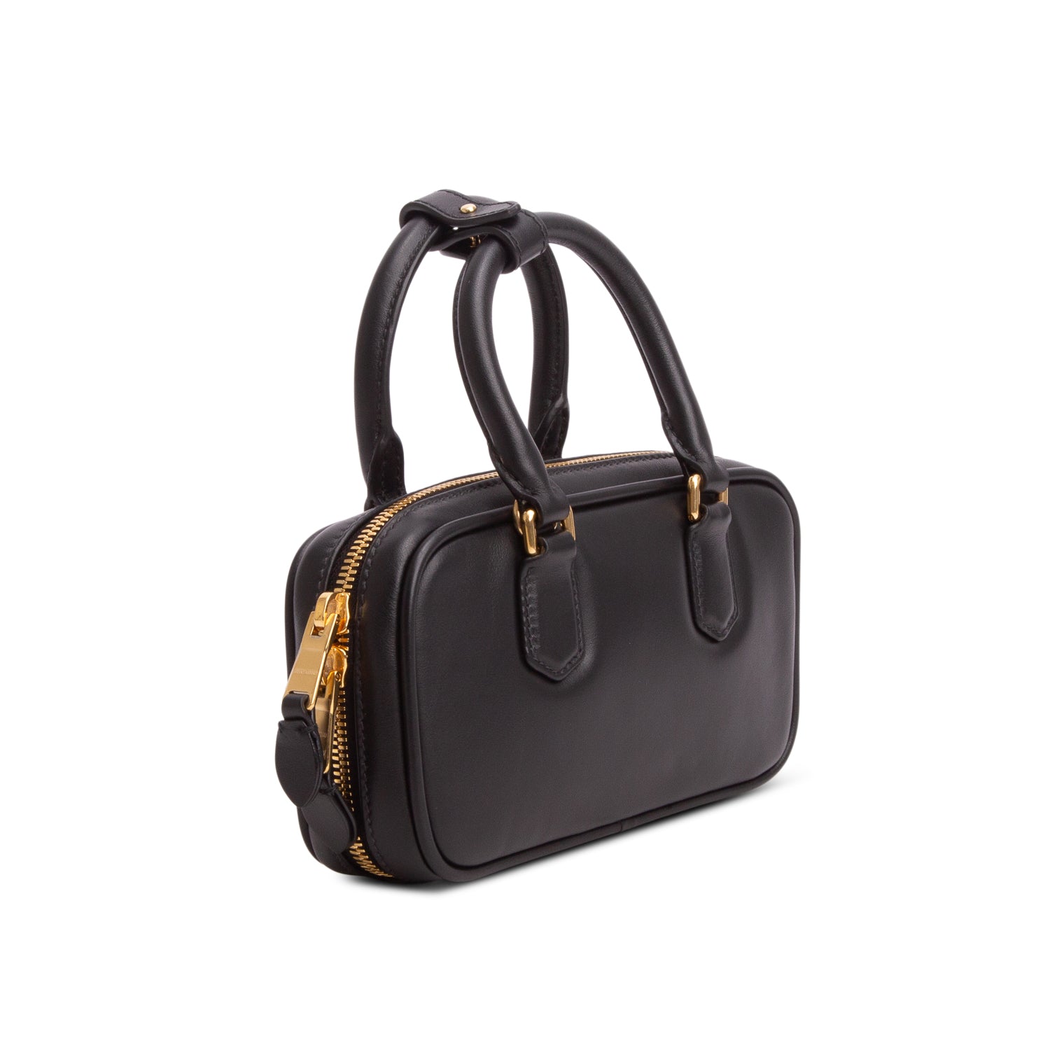 Miu Miu Black Calfskin Arcadie Mini Top Handle Bag w/ Strap
