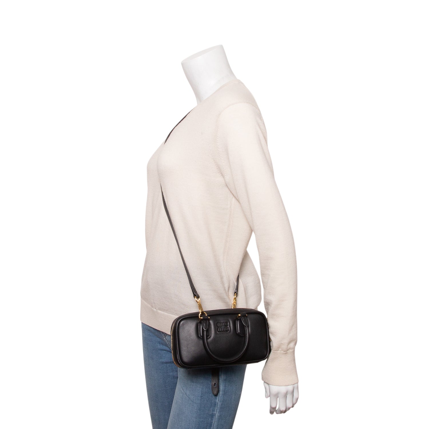 Miu Miu Black Calfskin Arcadie Mini Top Handle Bag w/ Strap