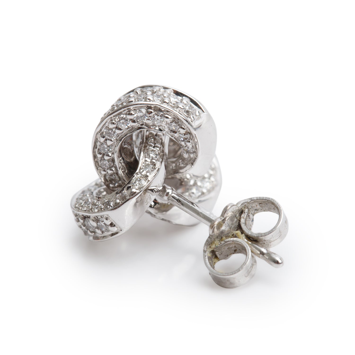 14k White Gold 1.15 tcw. Diamond Knot Stud Earrings