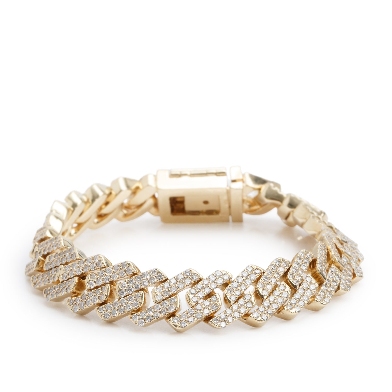 10k Yellow Gold Pave Diamond Curb Link Bracelet