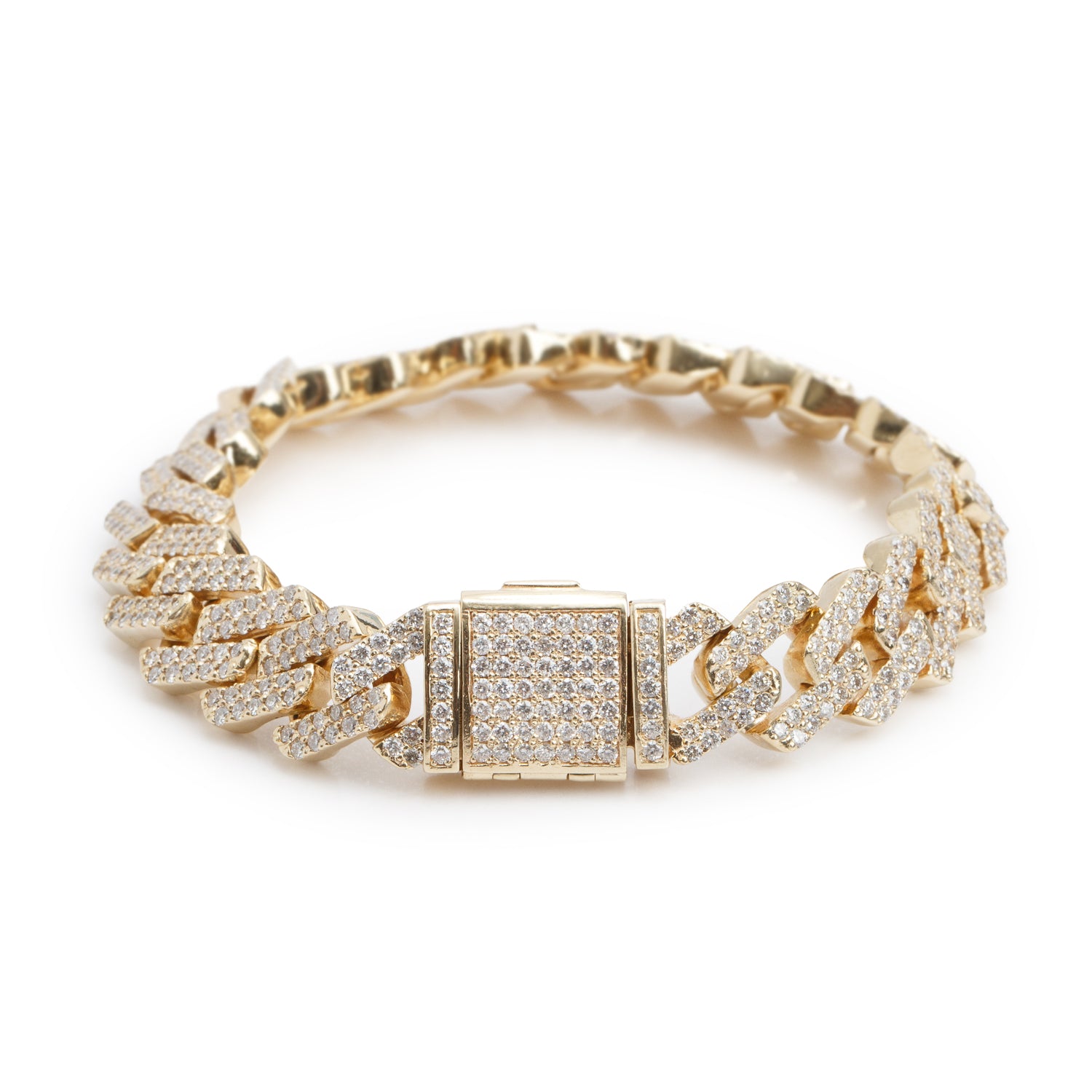 10k Yellow Gold Pave Diamond Curb Link Bracelet