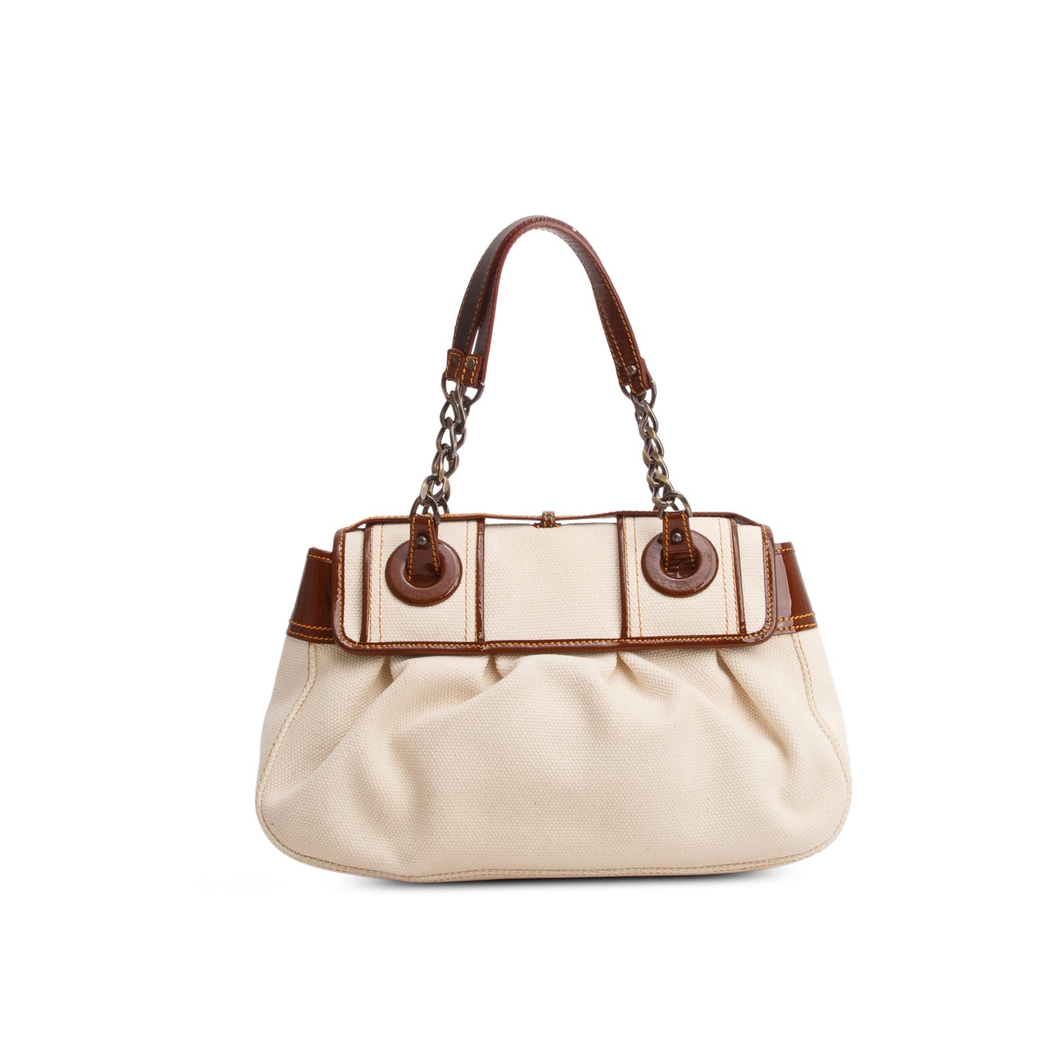 Fendi Cream Toile Patent Calfskin B Bag