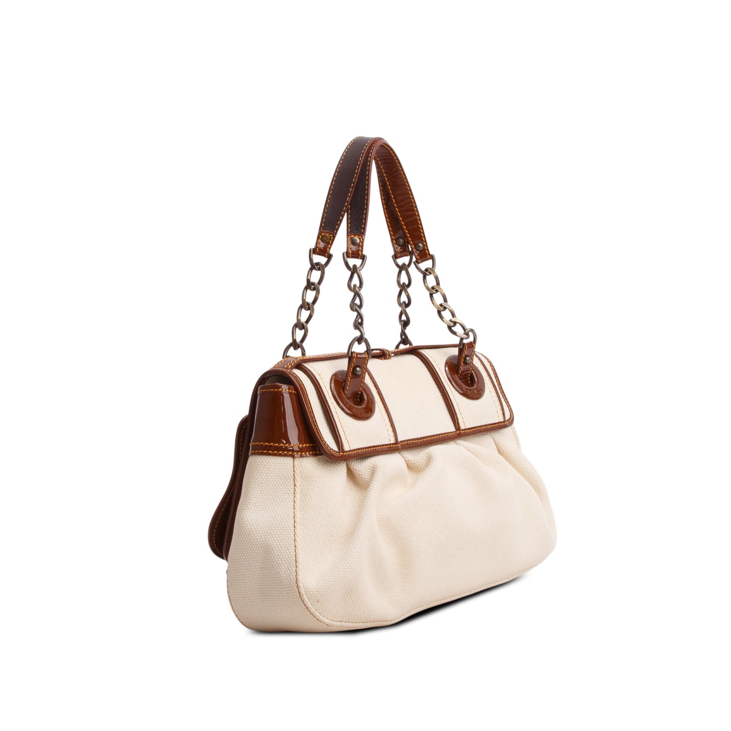 Fendi Cream Toile Patent Calfskin B Bag