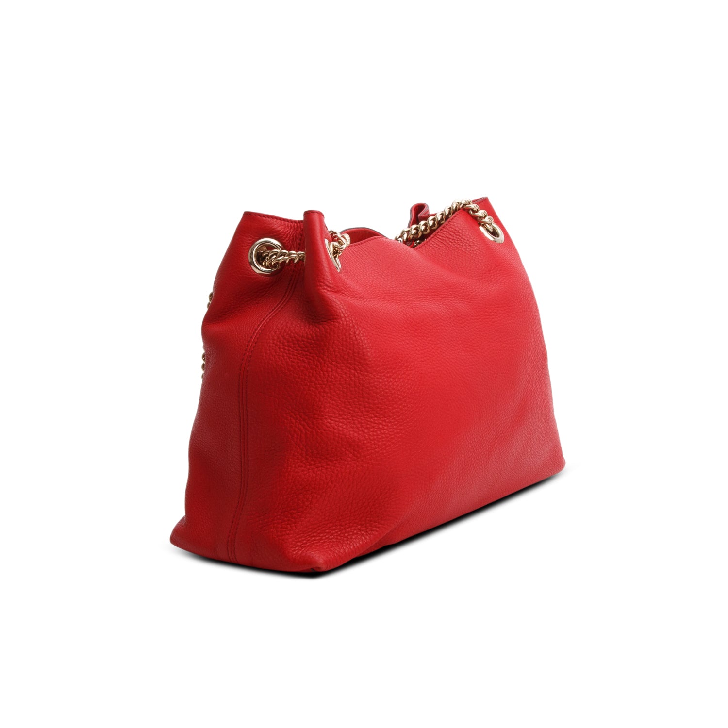 Gucci Red Pebbled Calfskin Medium Soho Chain Shoulder Bag