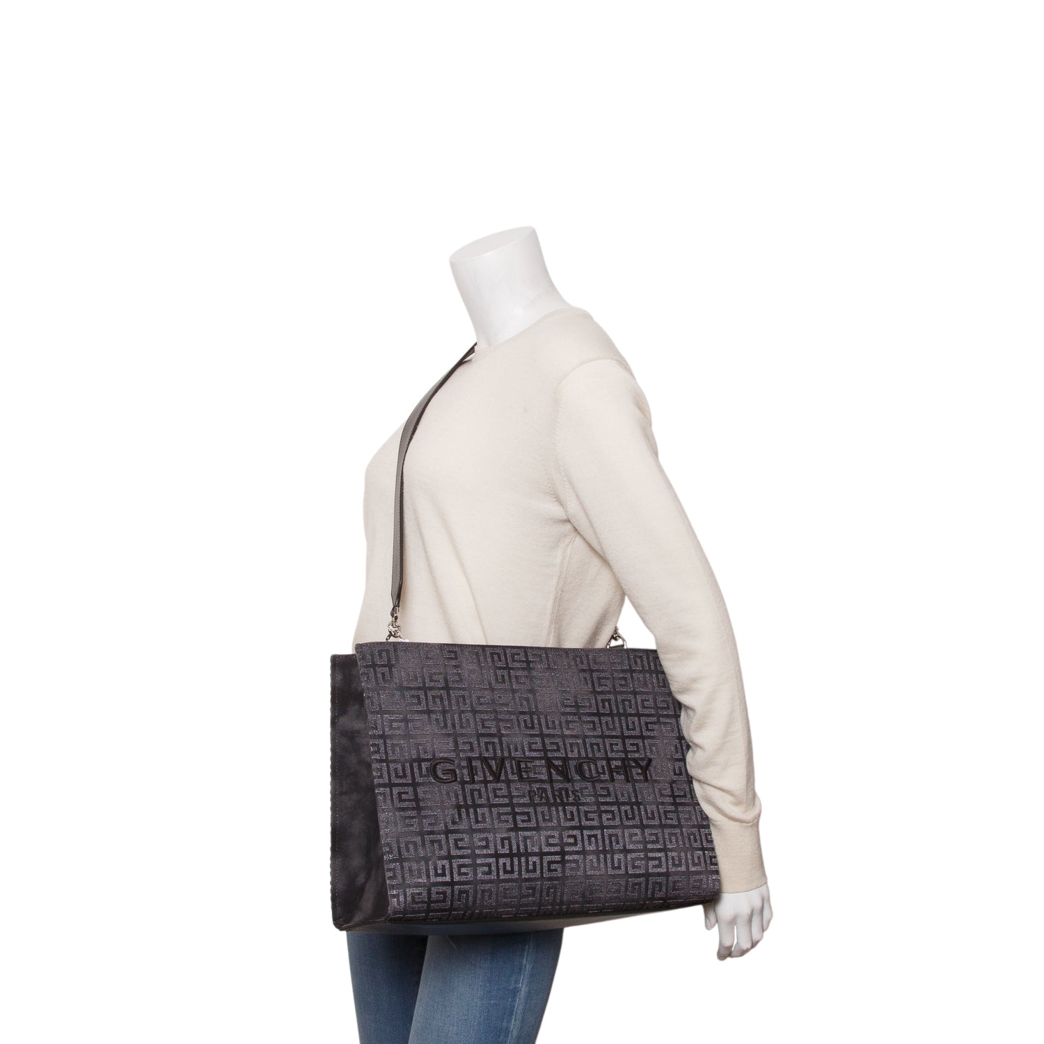 Givenchy 2023 Grey Canvas Jacquard 4G Medium Chain Tote w/ Strap