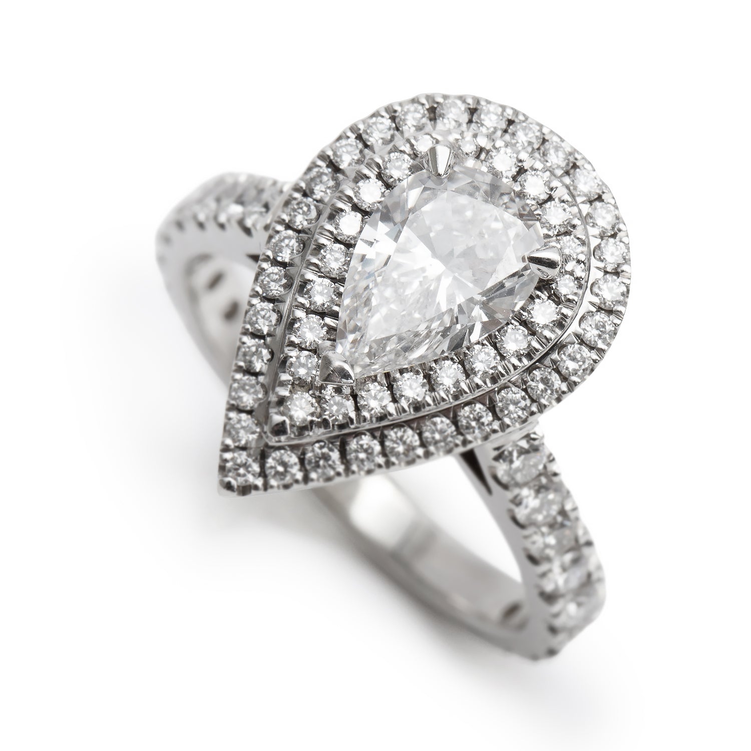 18k White Gold 1.02 ct. Pear Shaped Cut Diamond Engagement Ring, Size 6